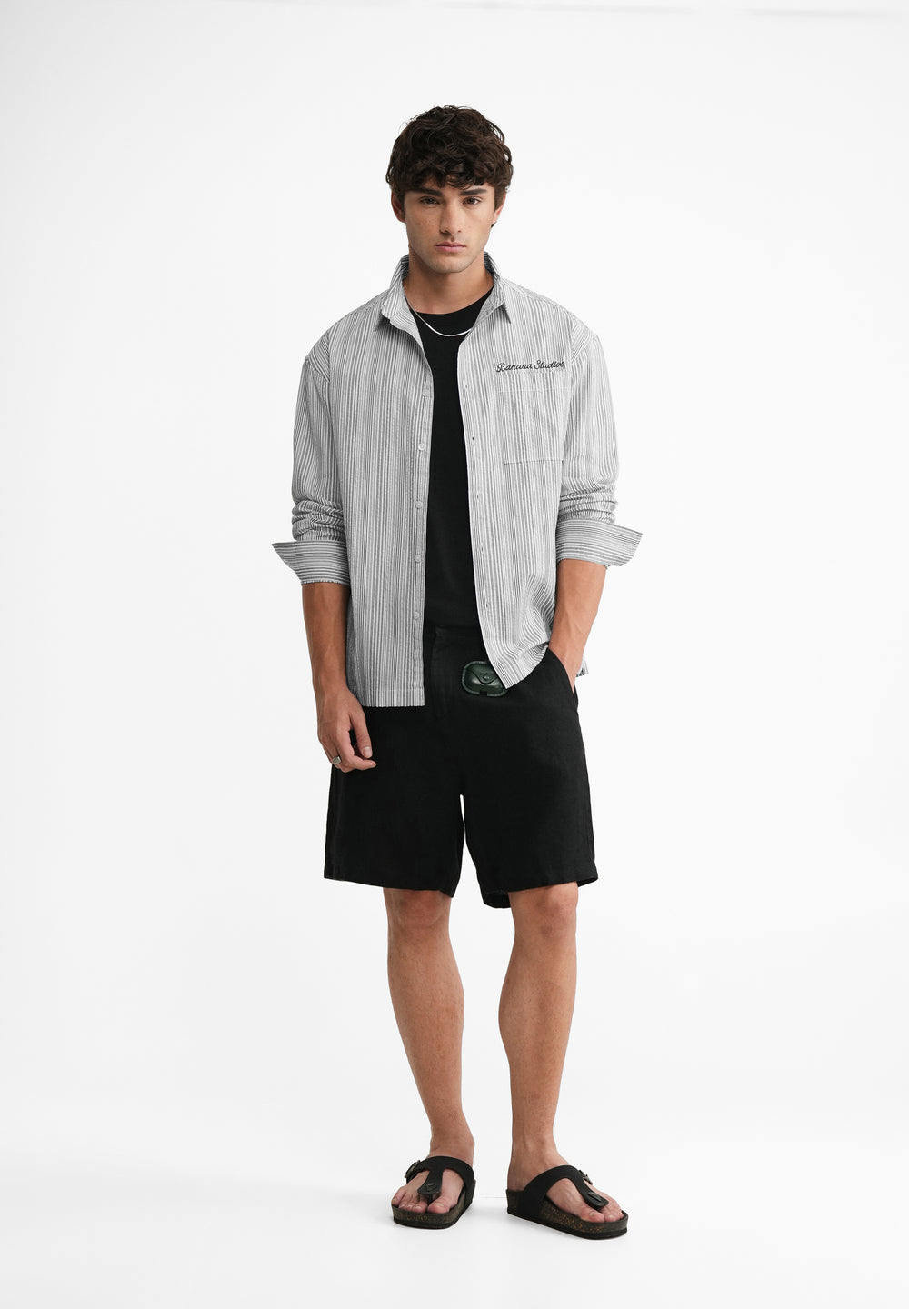 Grey Textured Striped Boxy Shirt