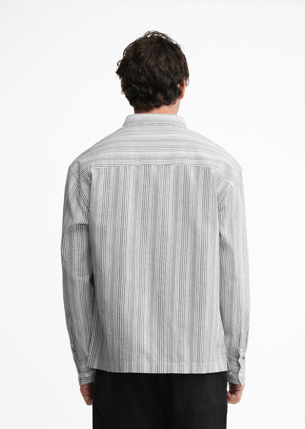 Grey Textured Striped Boxy Shirt