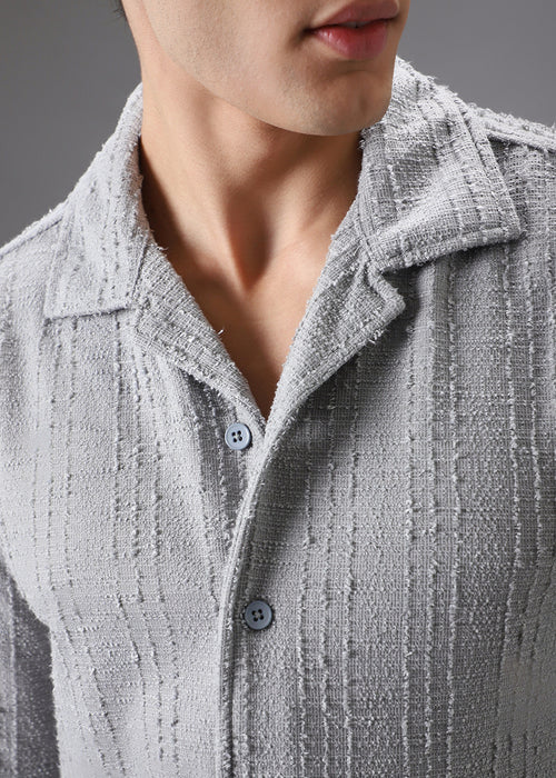 Grey Cuban Collar Knitted Shirt