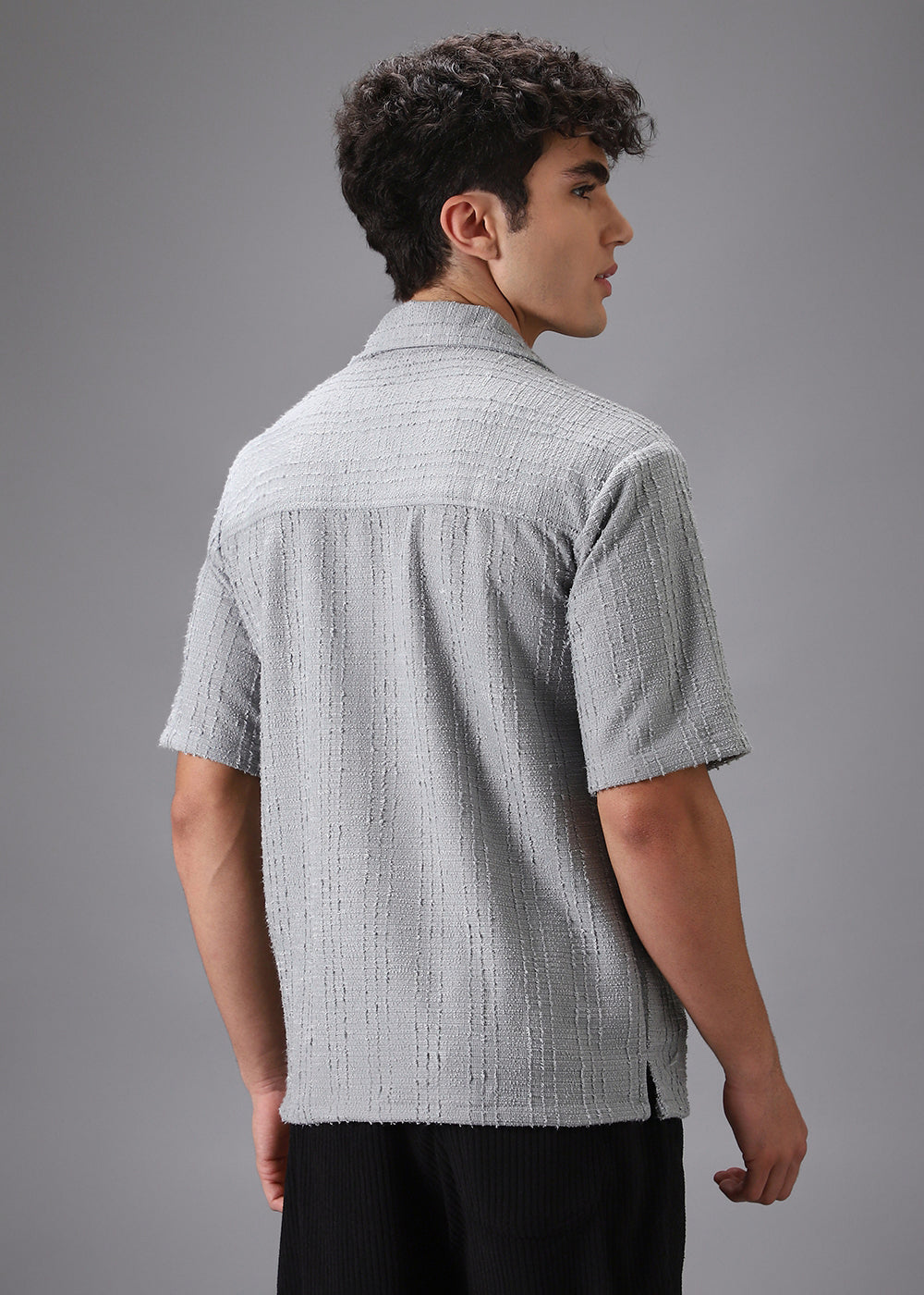 Grey Cuban Collar Knitted Shirt