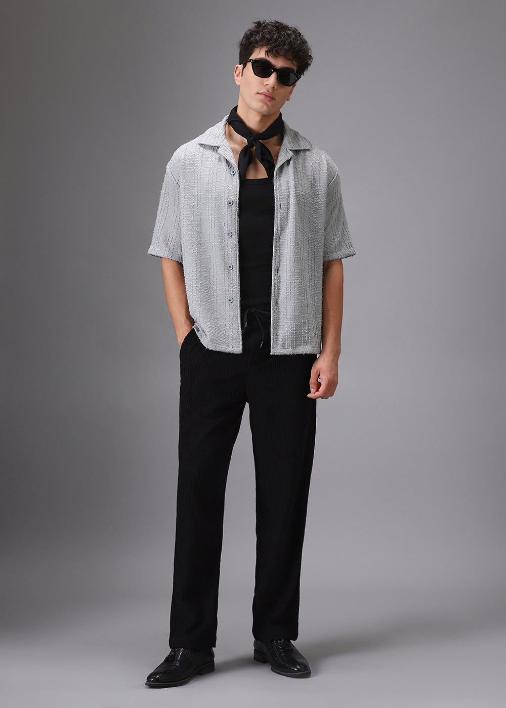 Grey Cuban Collar Knitted Shirt