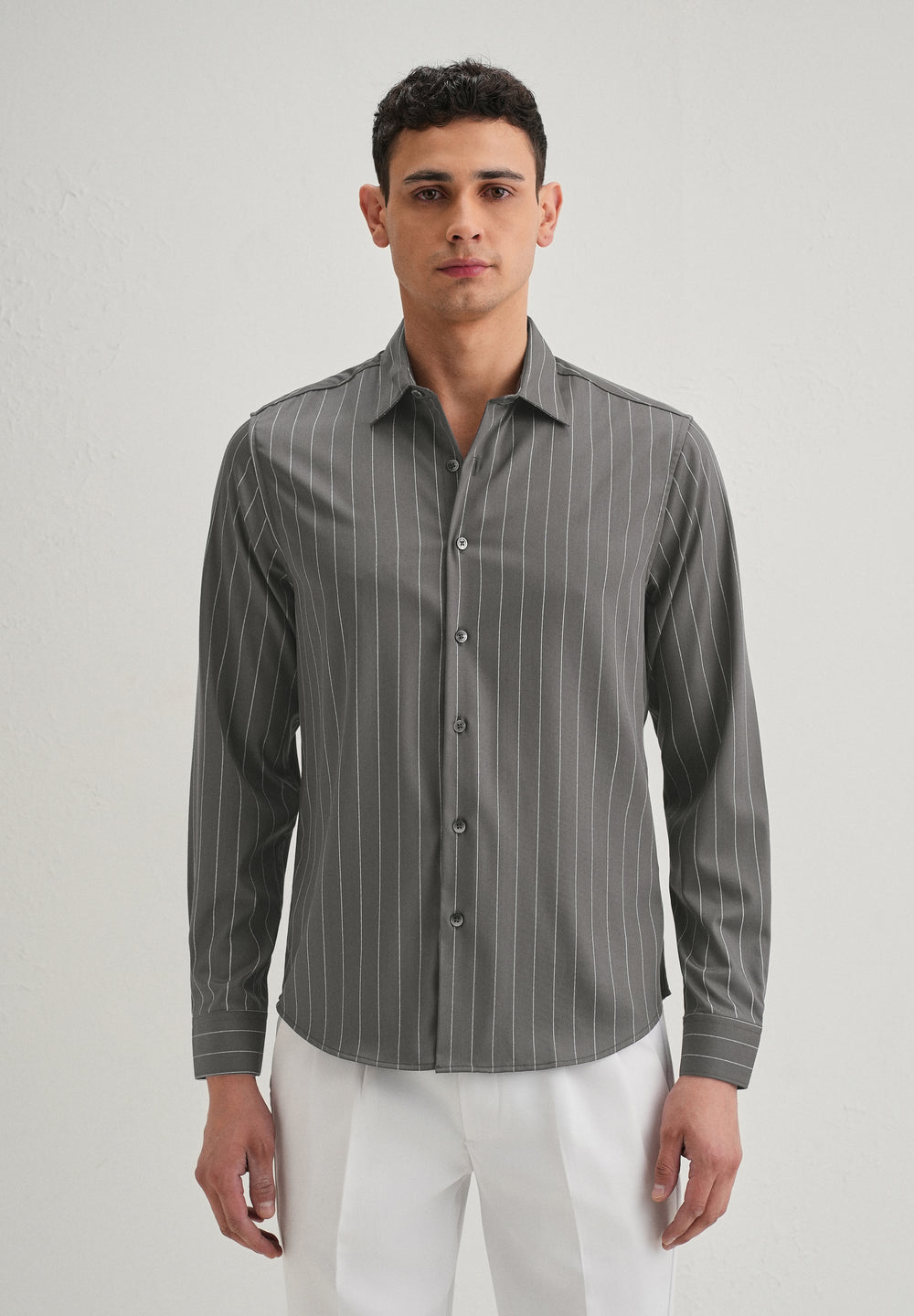 Grey Vertical Stripe Shirt