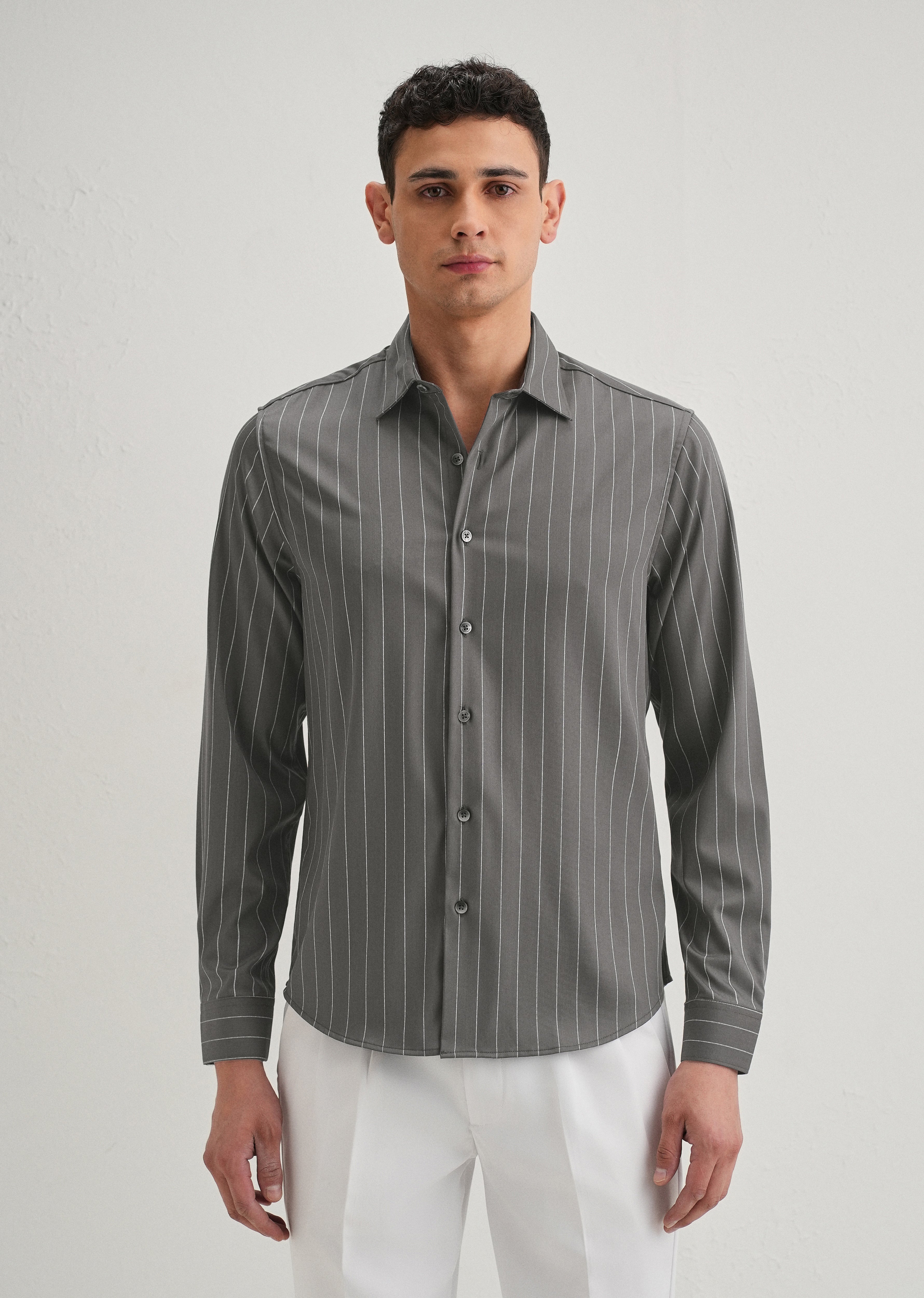 Grey Vertical Stripe Shirt