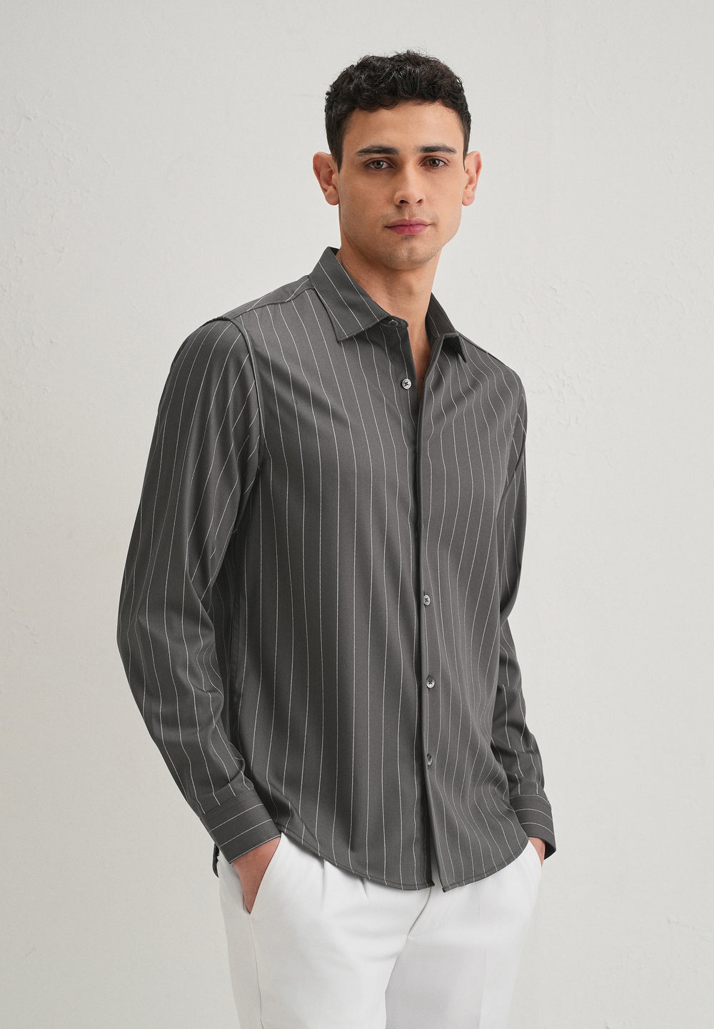 Grey Vertical Stripe Shirt