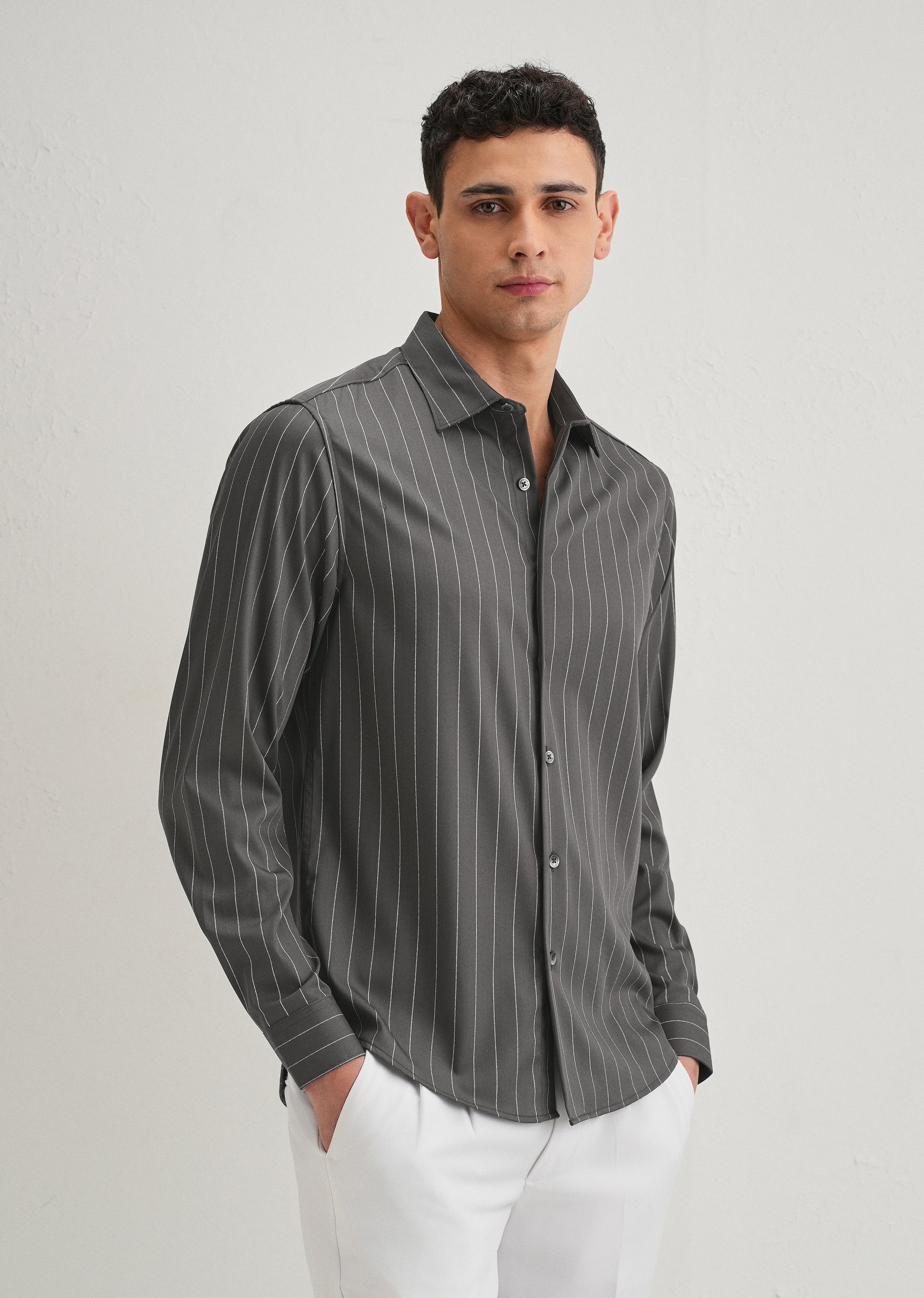 Grey Vertical Stripe Shirt