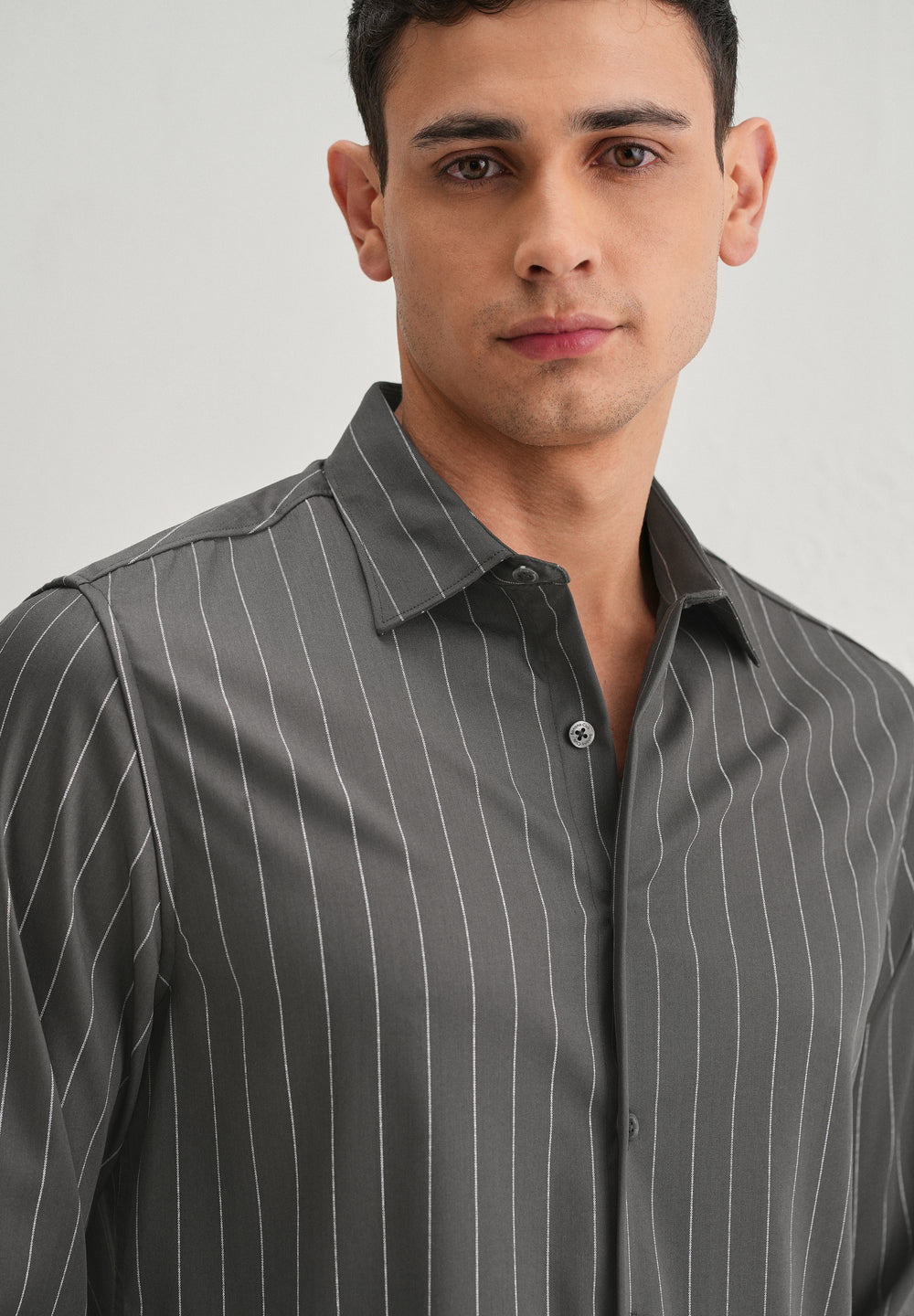Grey Vertical Stripe Shirt
