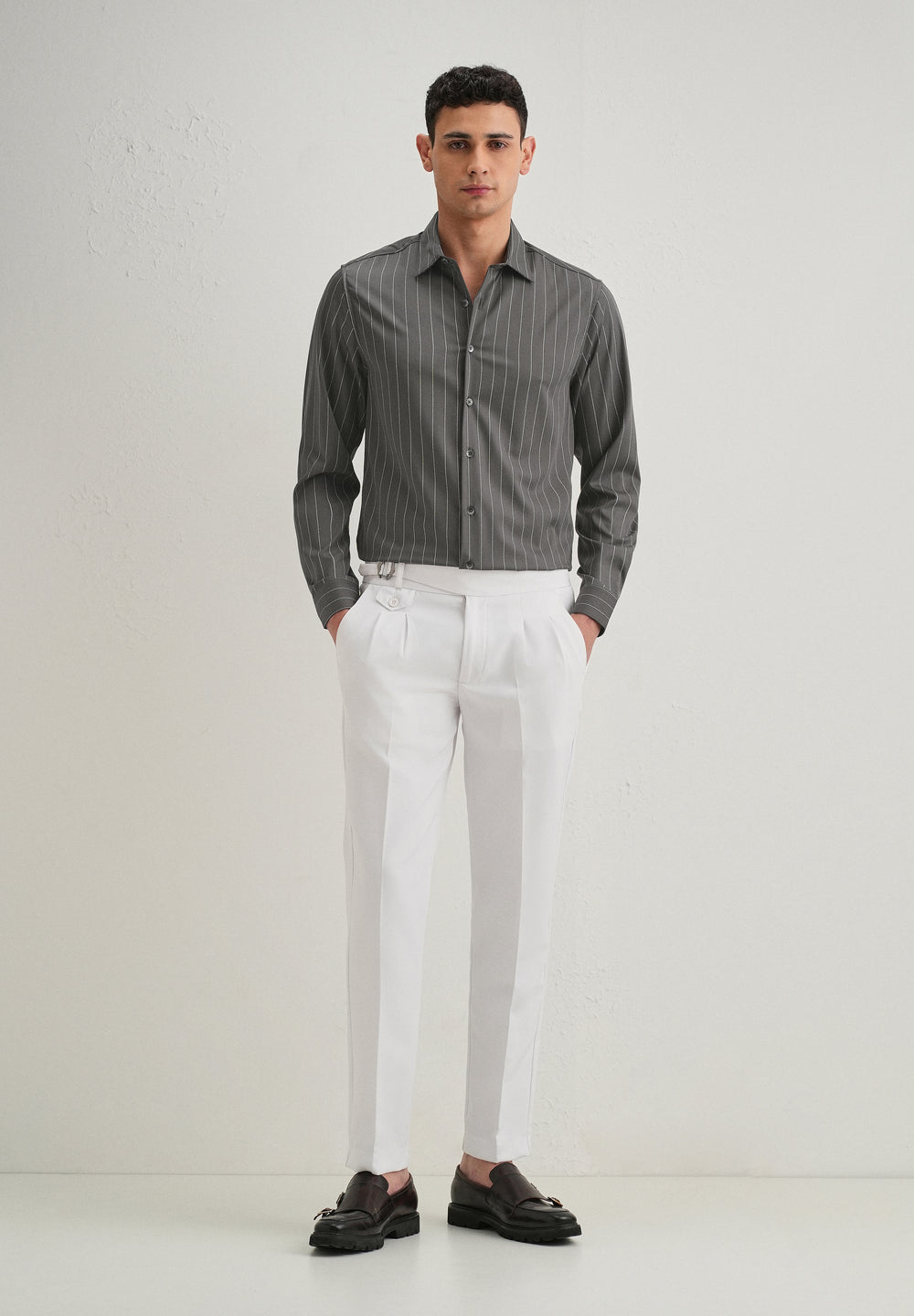 Grey Vertical Stripe Shirt