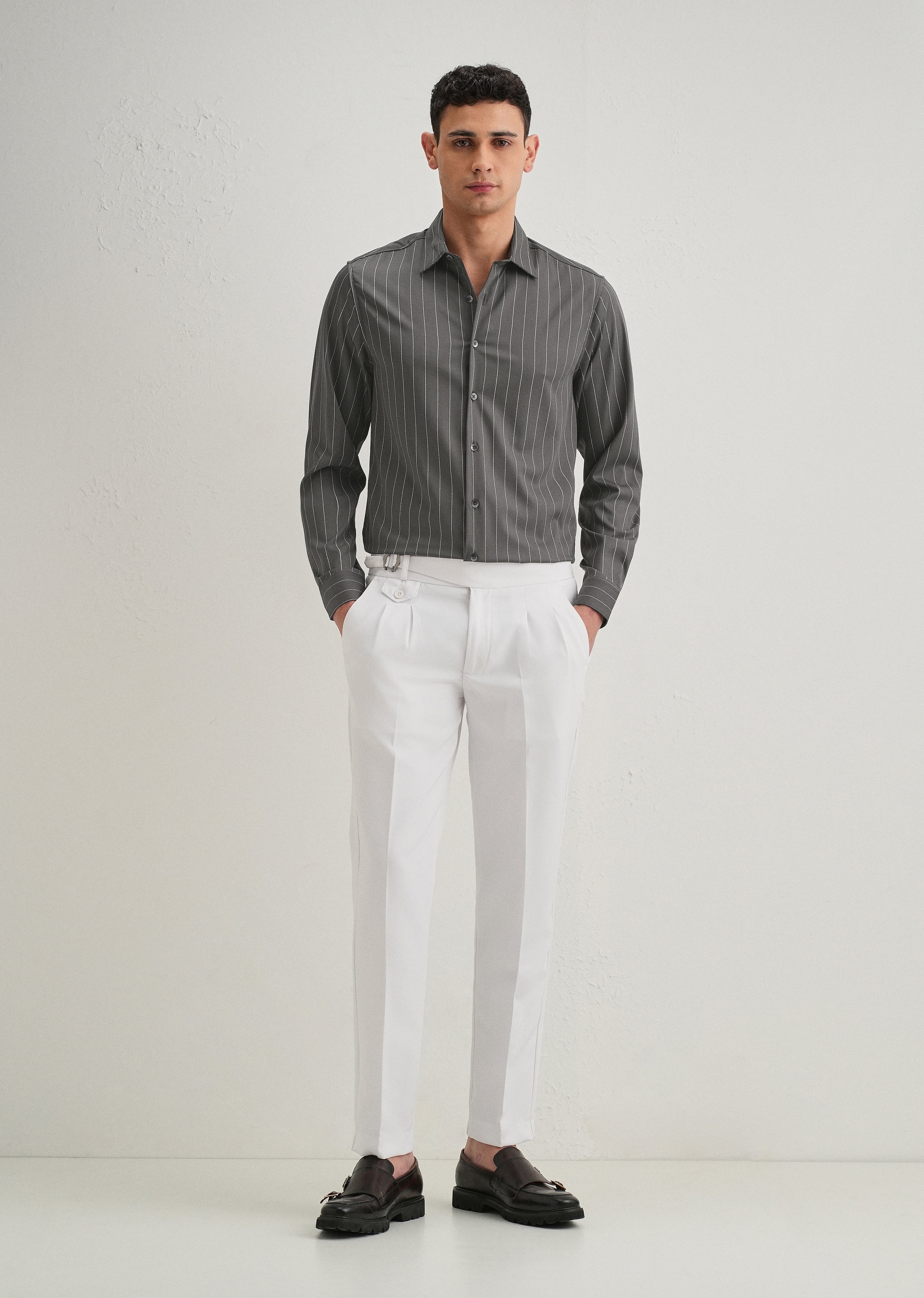 Grey Vertical Stripe Shirt