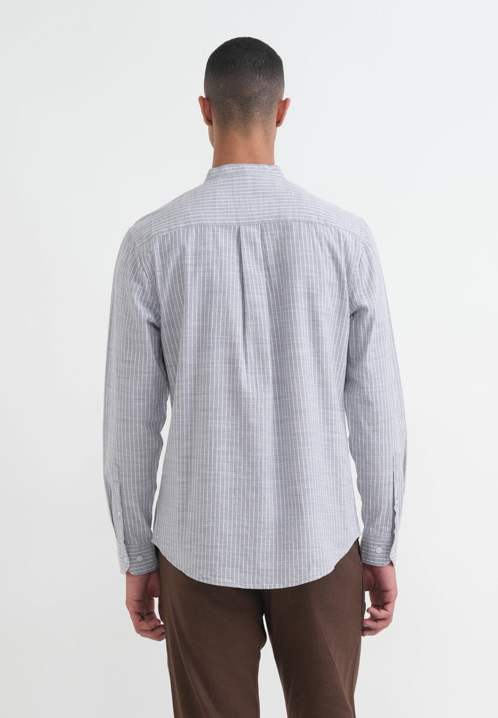 Grey Vertical Striped Cotton Shirt