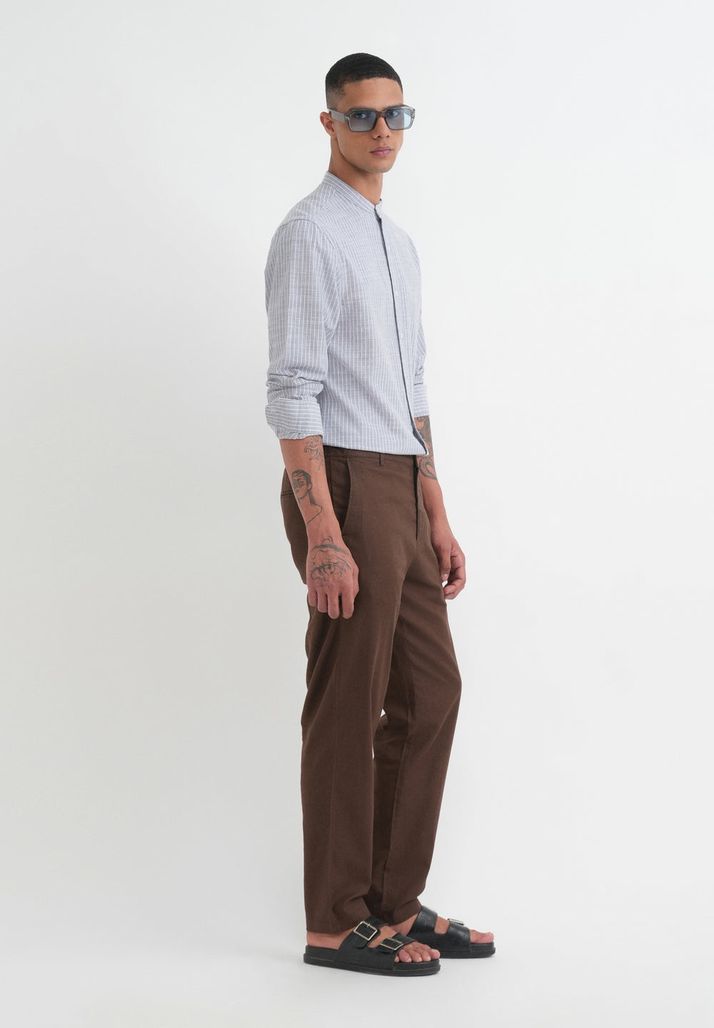 Grey Vertical Striped Cotton Shirt