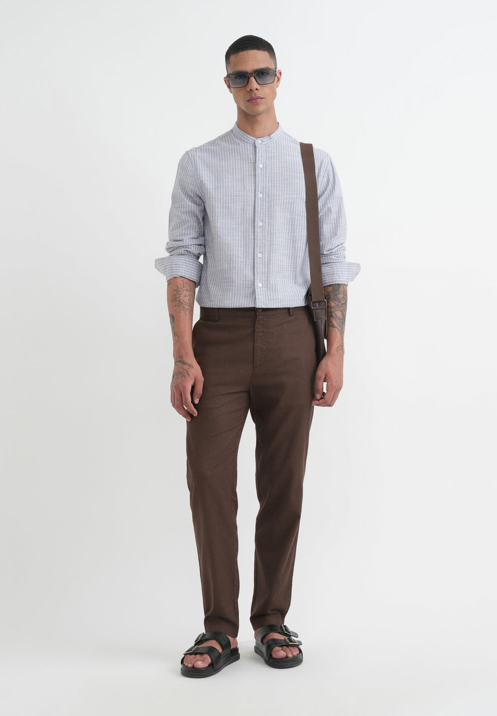 Grey Vertical Striped Cotton Shirt