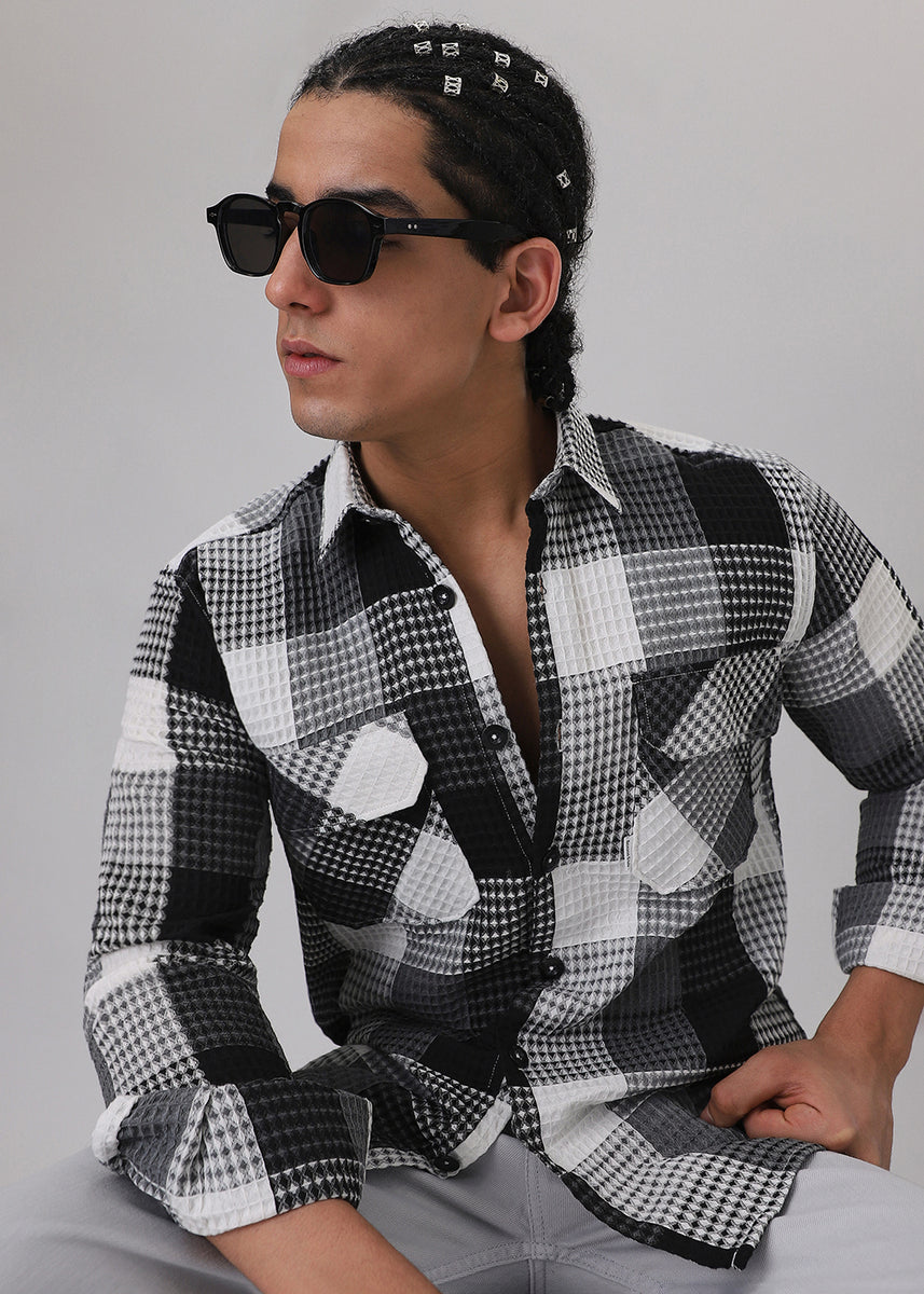 Grey Waffle Plaid Check Shirt - Main Image