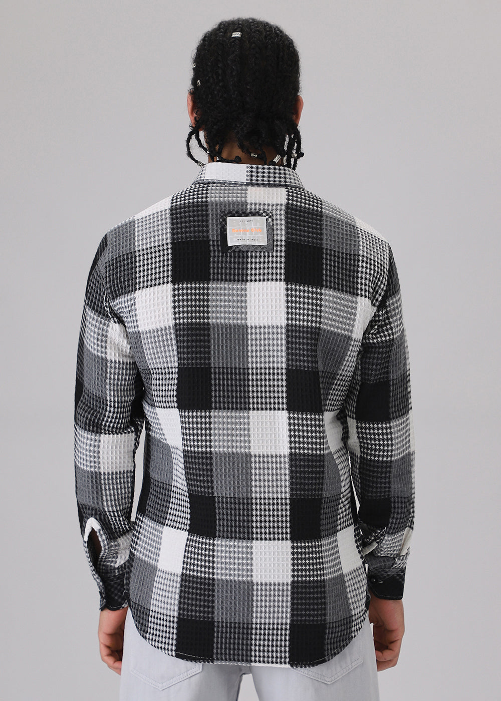 Grey Waffle Plaid Check Shirt