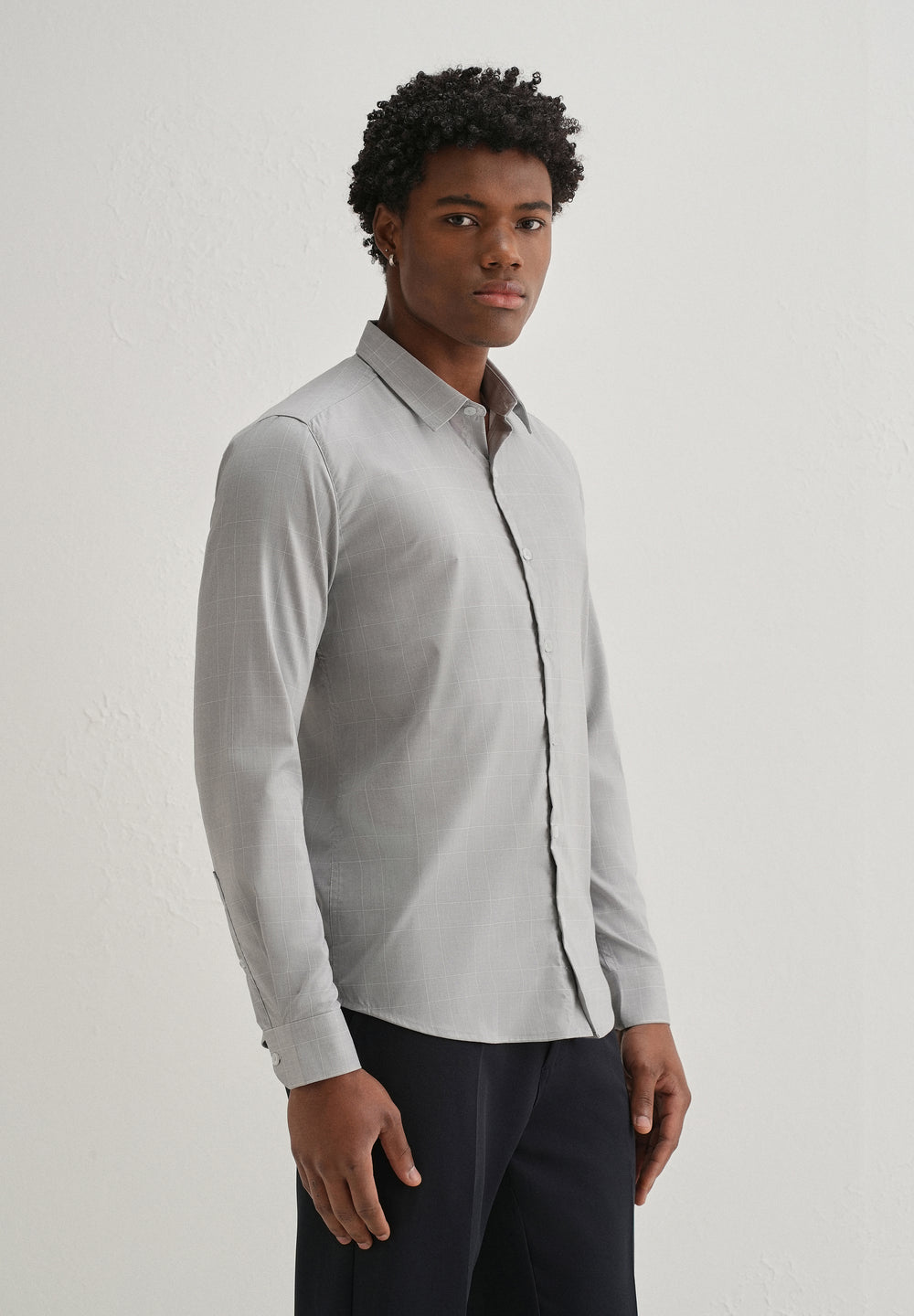 Grey Windowpane Check Shirt