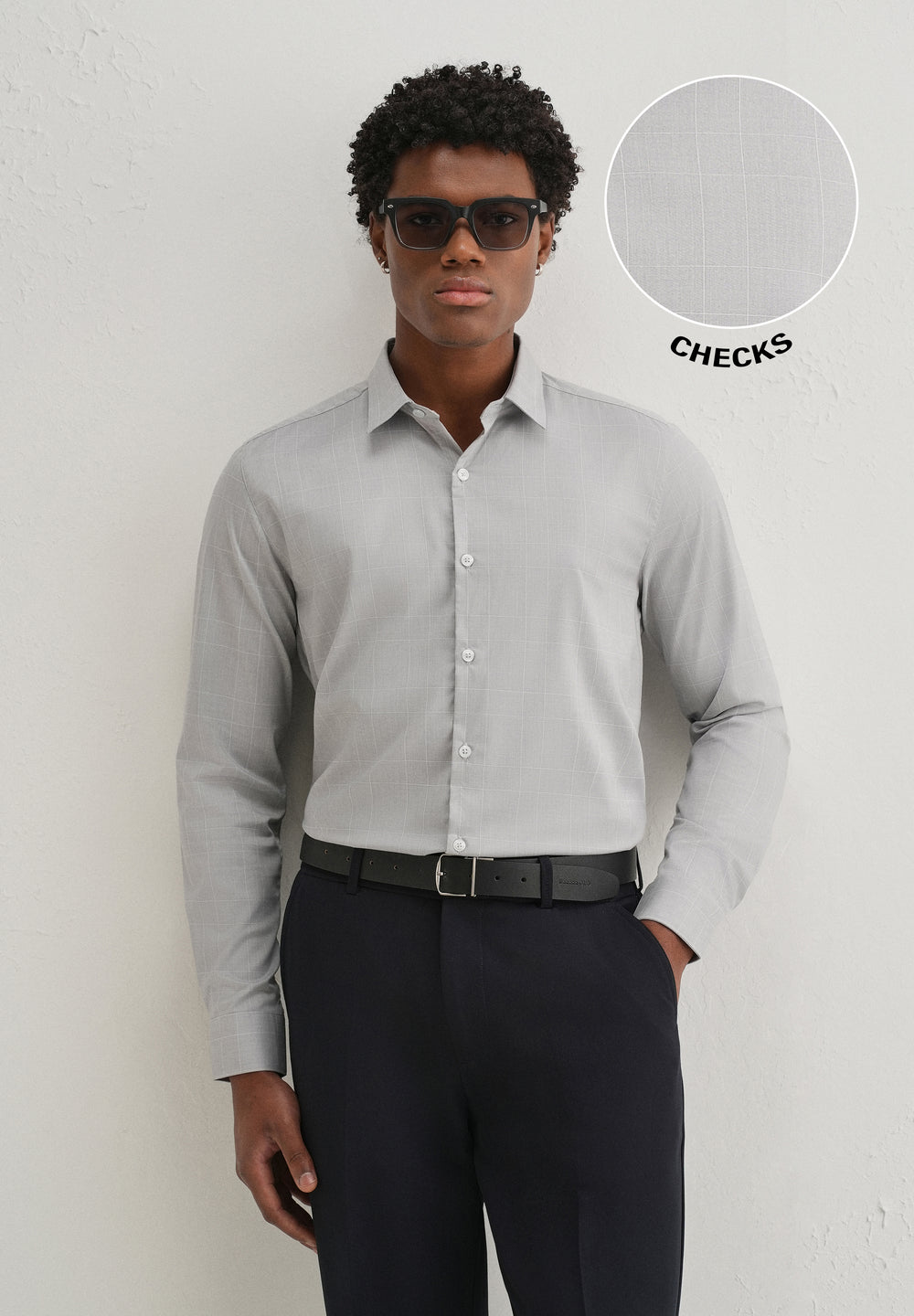 Grey Windowpane Check Shirt