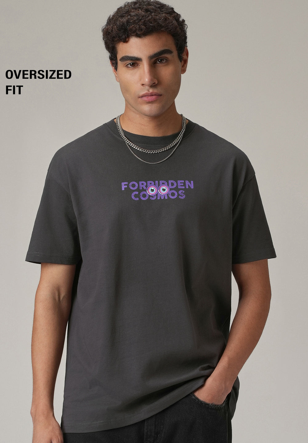 Grey Back Printed Oversized T-Shirt