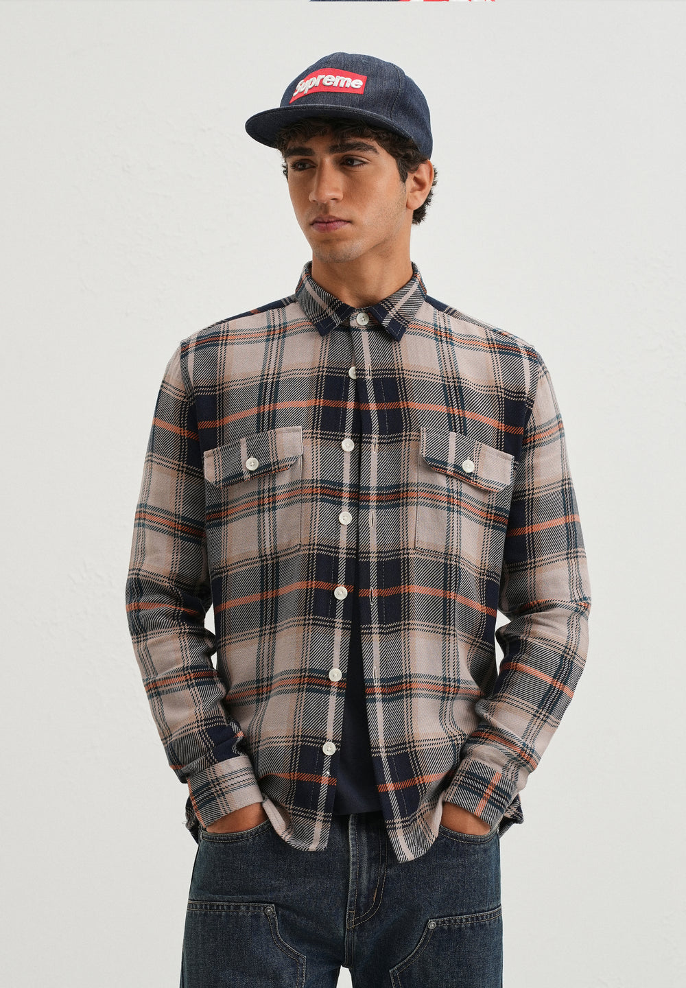 Grey Brushed Cotton Check Shirt