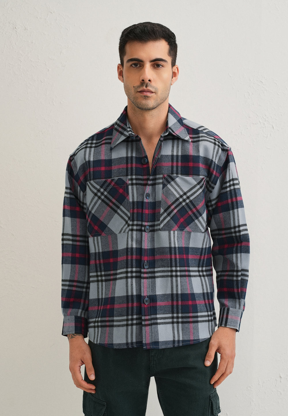 Grey Checked Relaxed Fit Shacket