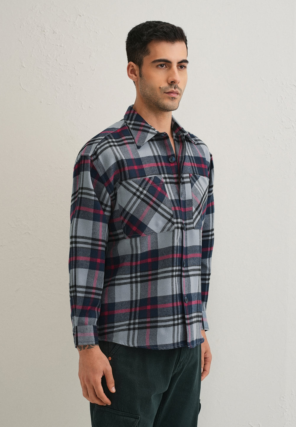 Grey Checked Relaxed Fit Shacket