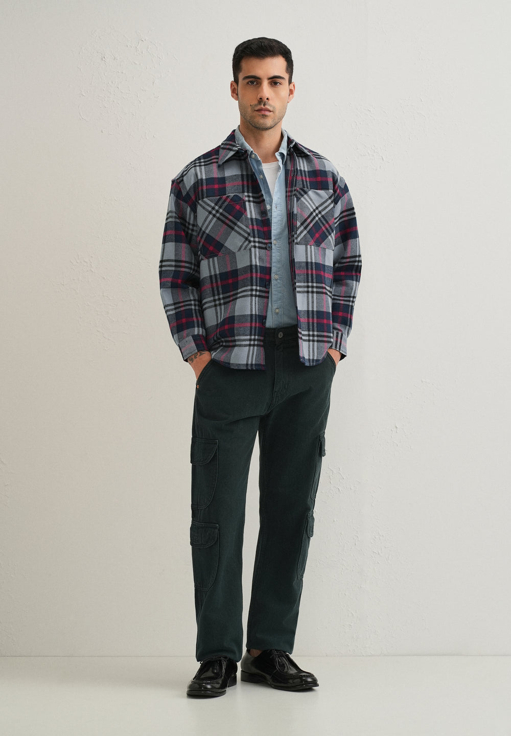 Grey Checked Relaxed Fit Shacket