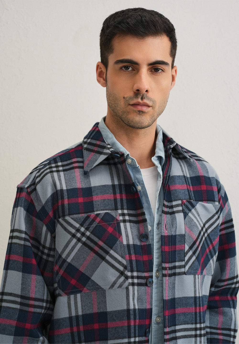 Grey Checked Relaxed Fit Shacket