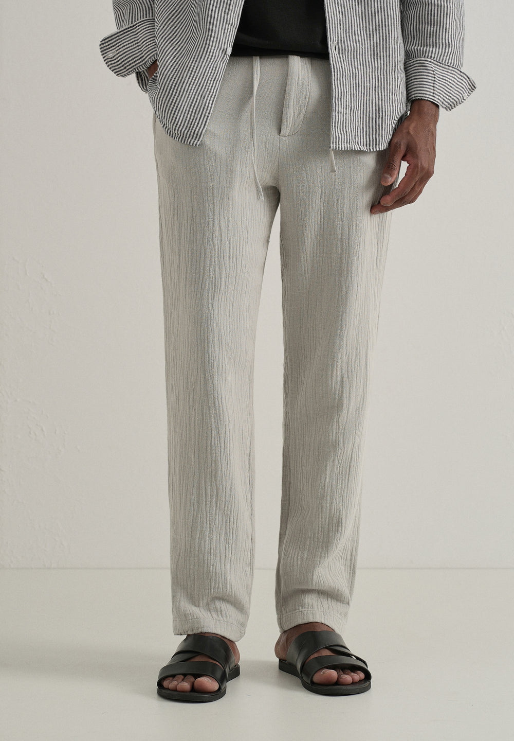 Grey Crinkled Cotton Trouser