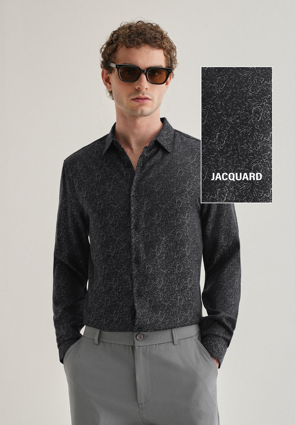 Grey Floral Jacquard Shirt
