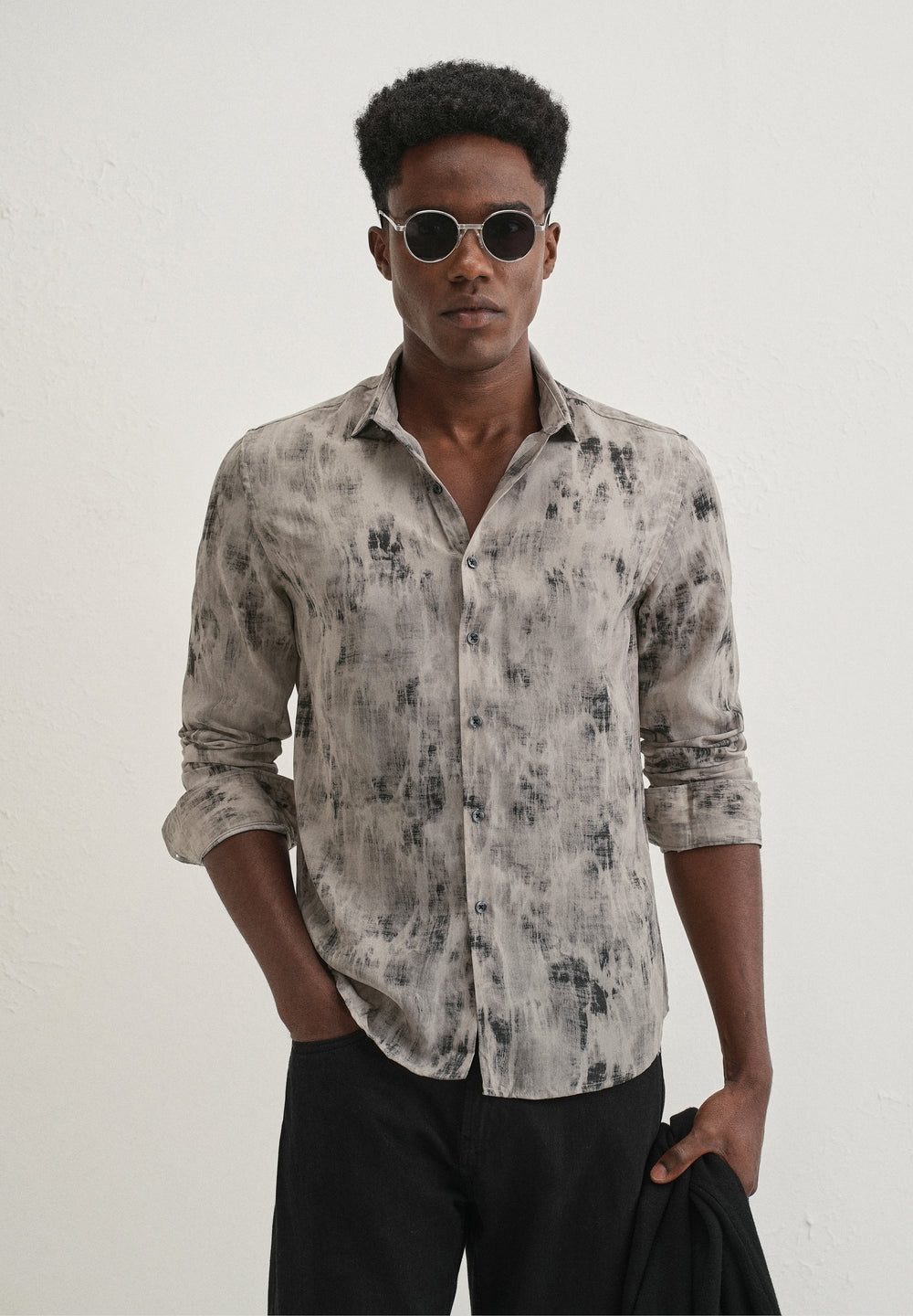 Grey Multi Tone Abstract Printed Shirt