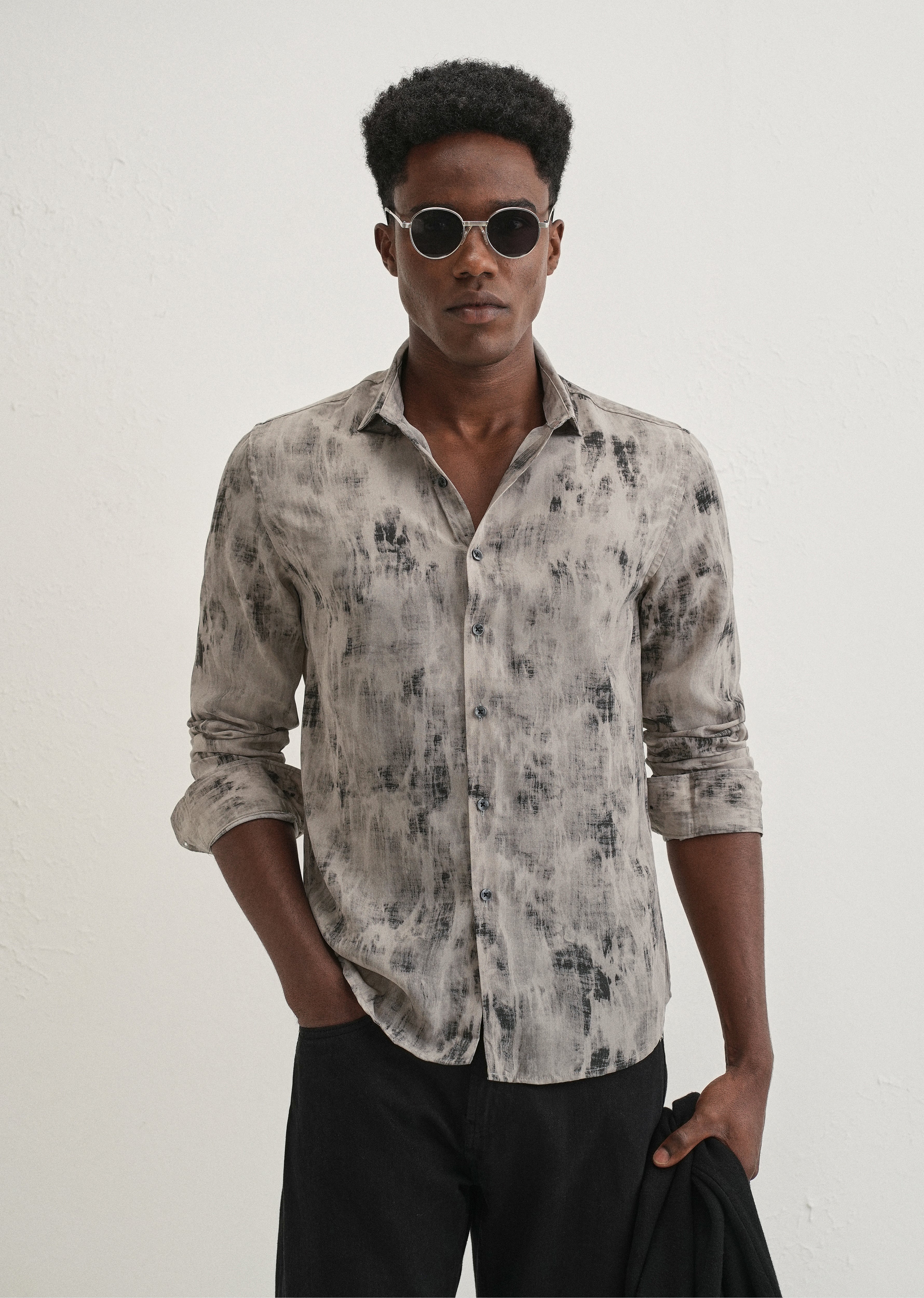 Grey Multi Tone Abstract Printed Shirt