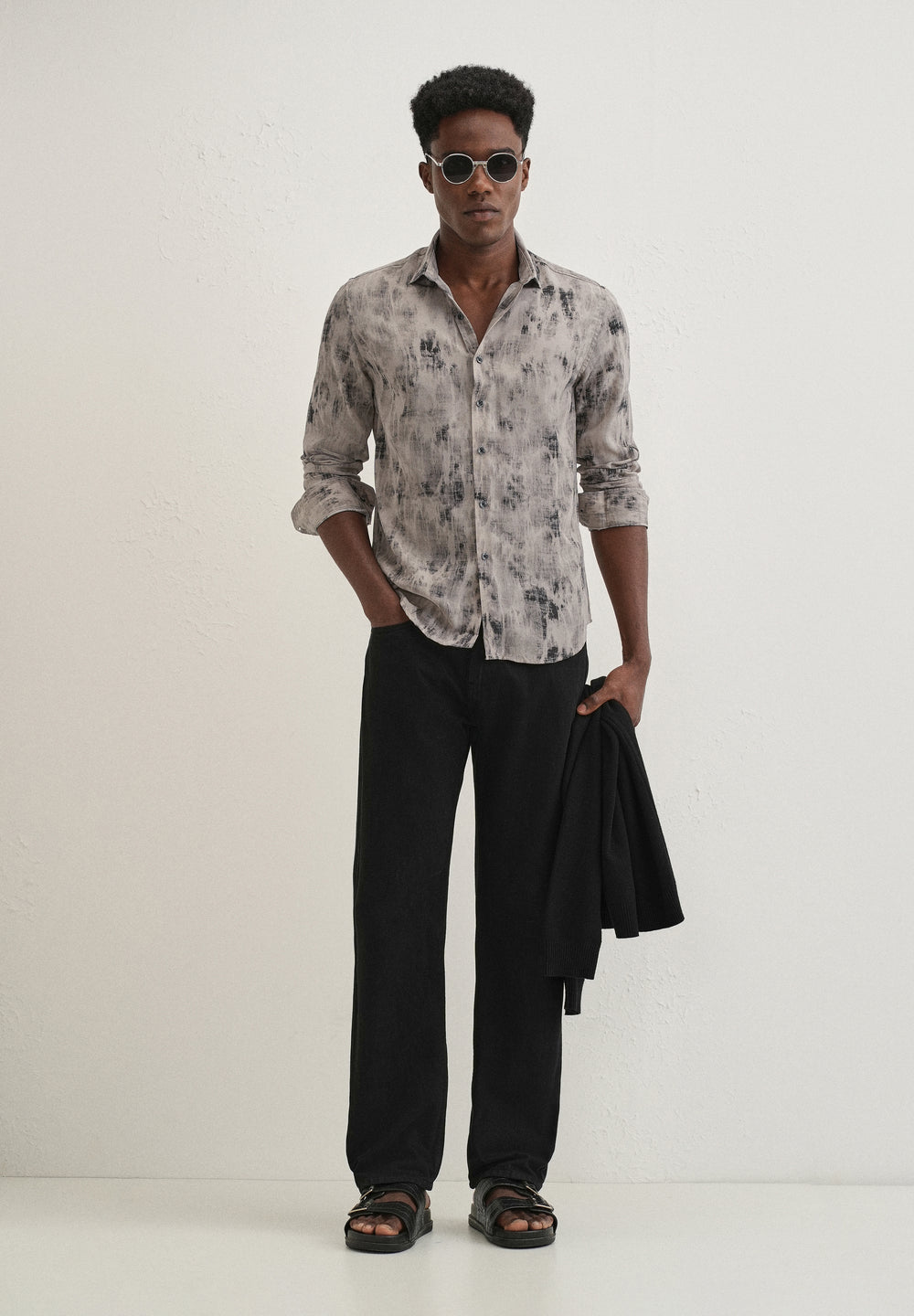 Grey Multi Tone Abstract Printed Shirt