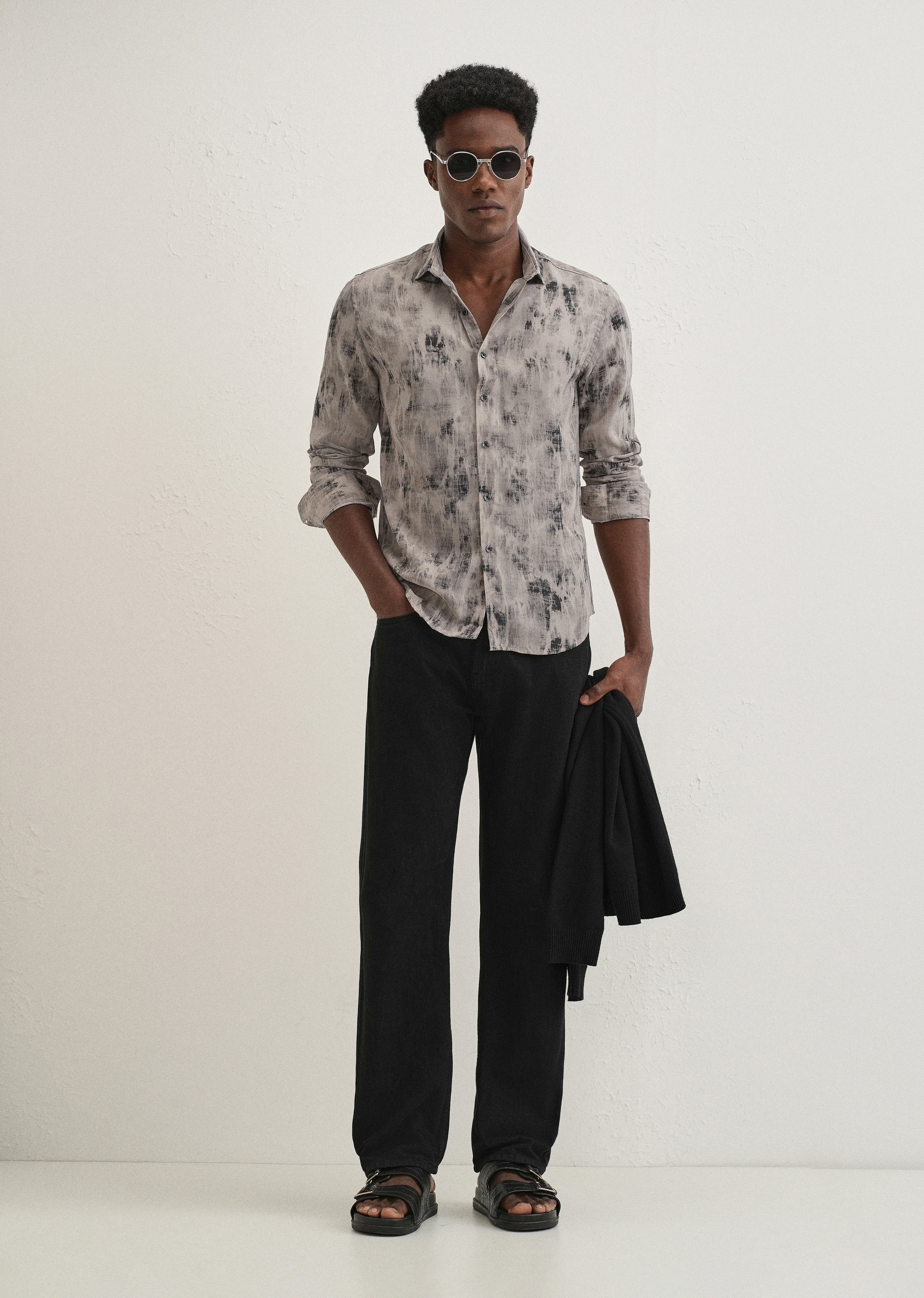 Grey Multi Tone Abstract Printed Shirt