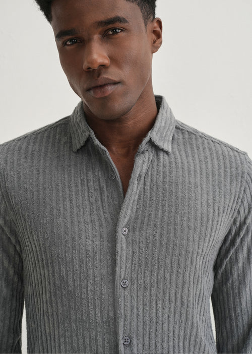 Grey Plain Corduroy Stripe Shirt