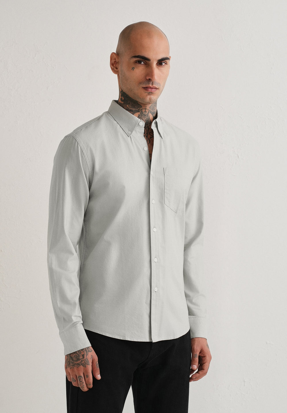 Grey Plain Cotton Oxford Shirt