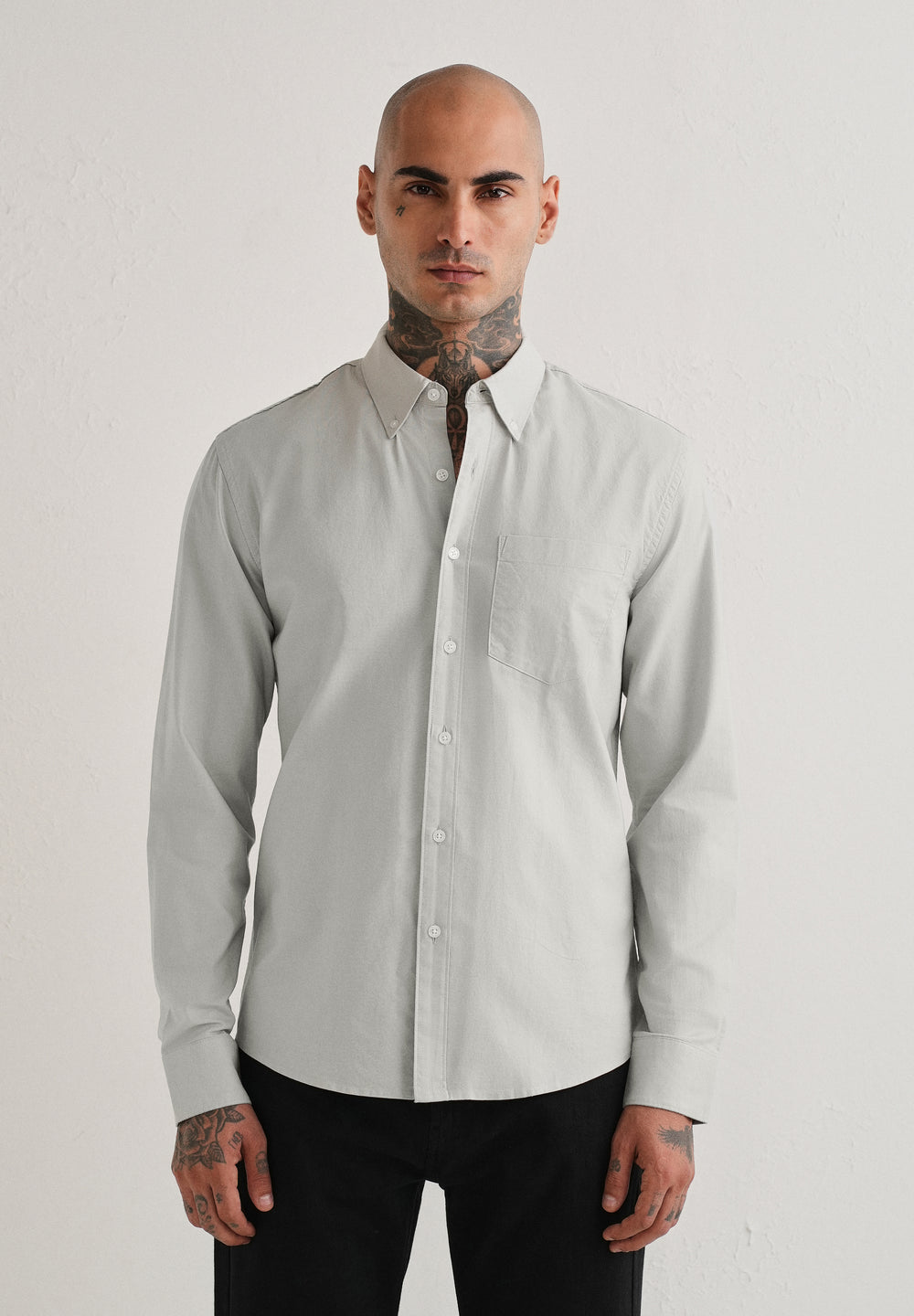 Grey Plain Cotton Oxford Shirt