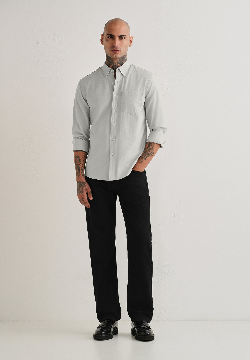 Grey Plain Cotton Oxford Shirt