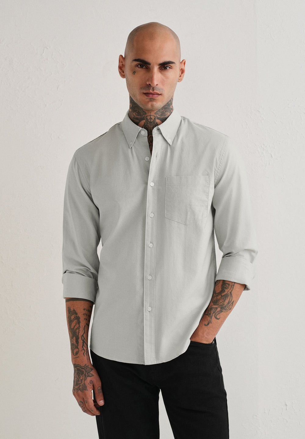 Grey Plain Cotton Oxford Shirt
