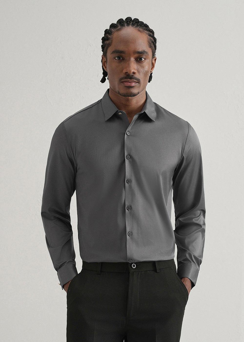 Grey Plain Stitchless Placket Shirt