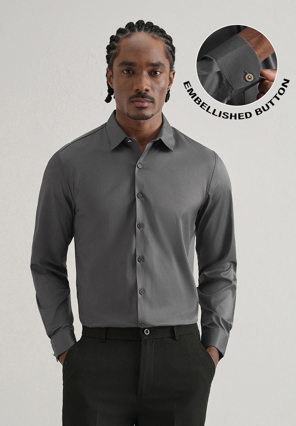 Grey Plain Stitchless Placket Shirt