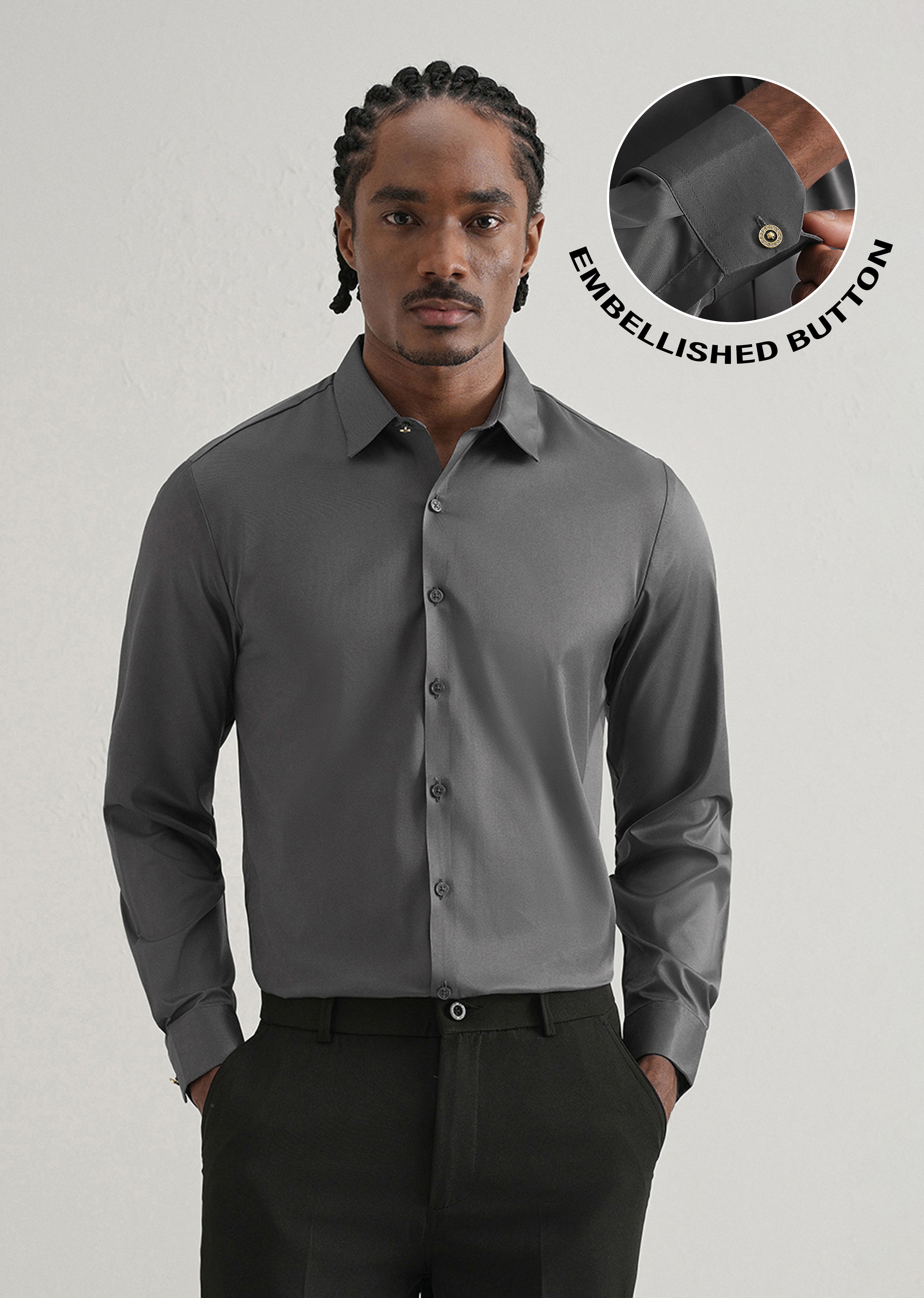Grey Plain Stitchless Placket Shirt