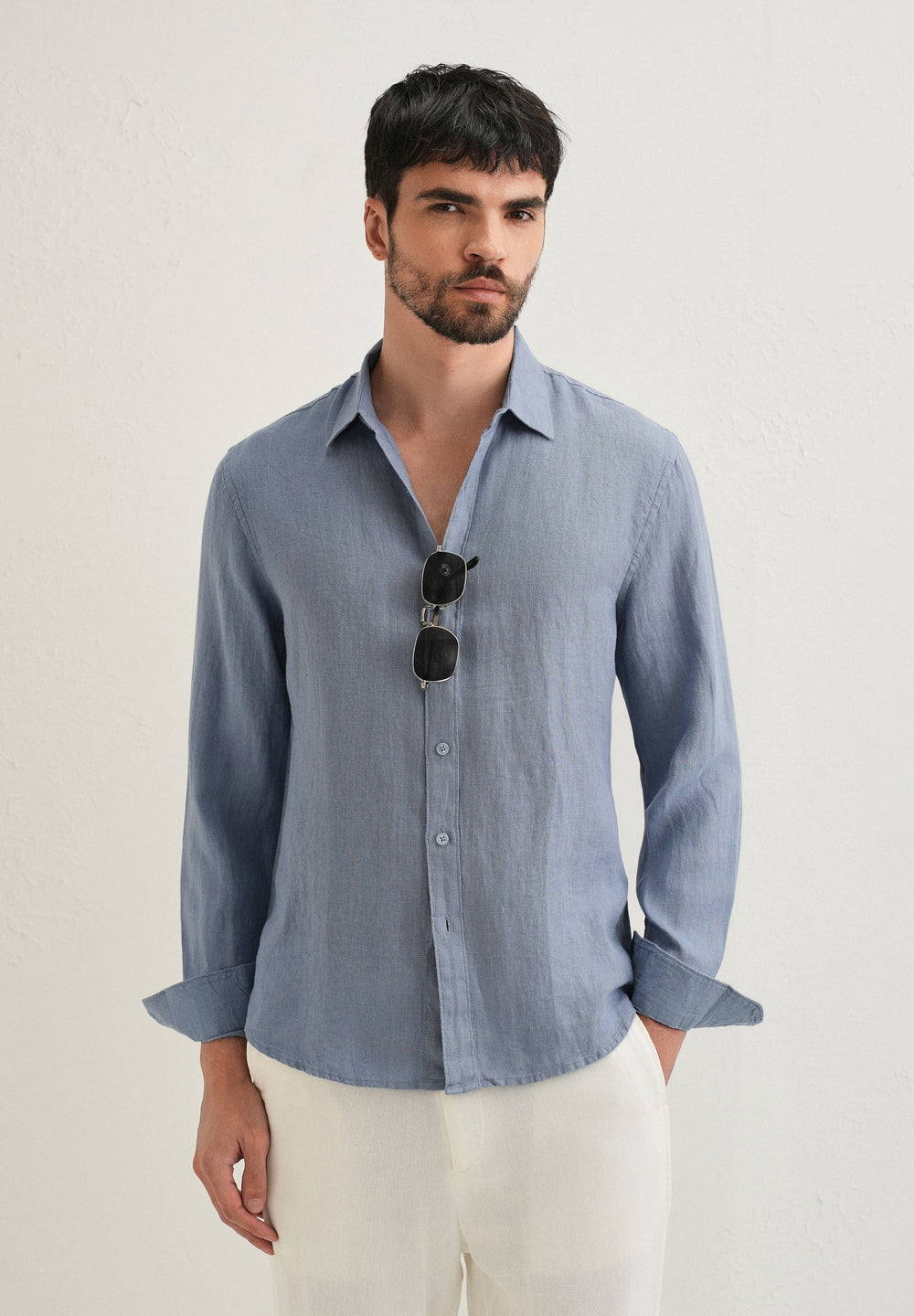 Slate Blue Pure Linen Shirt