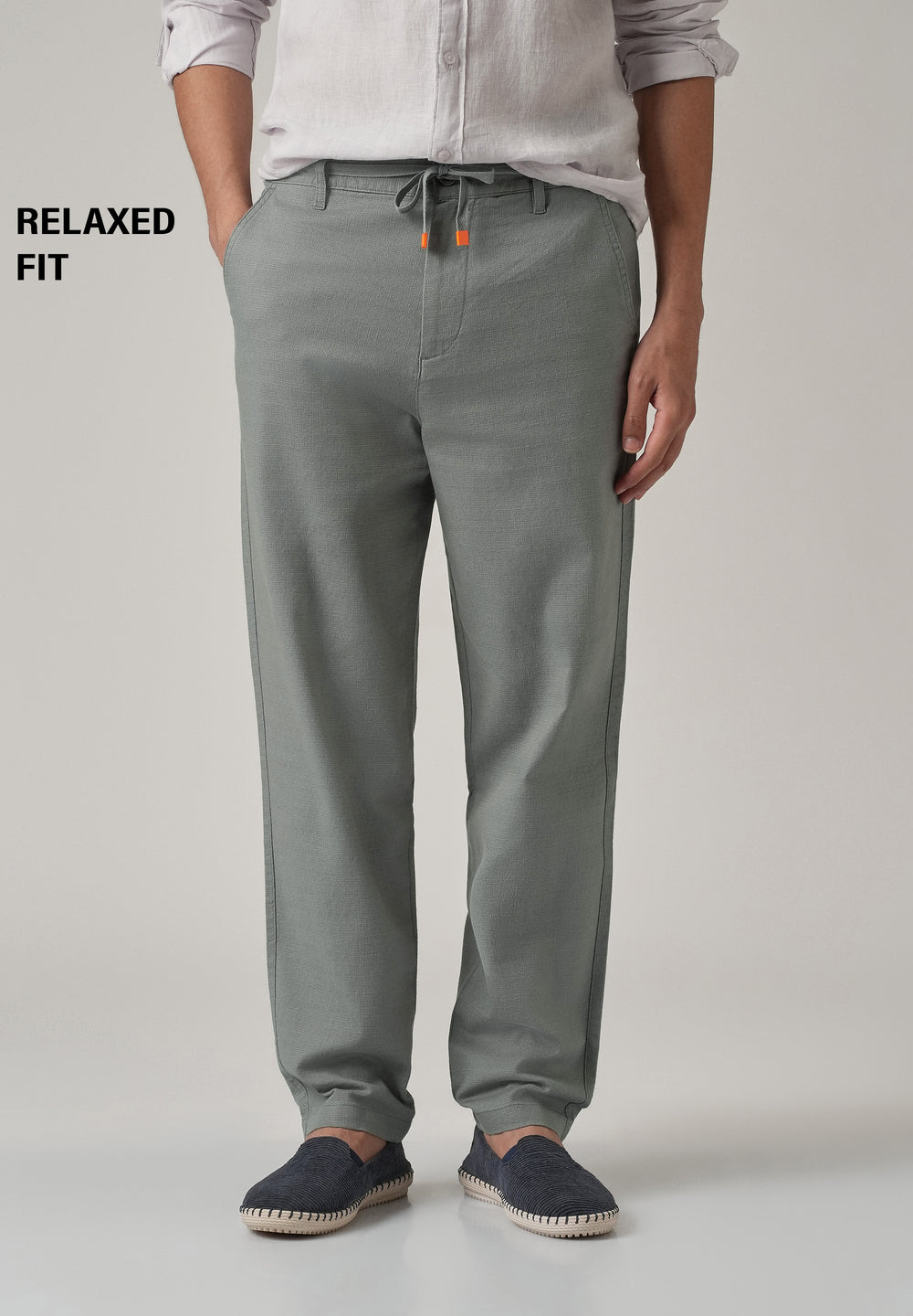 Grey Linen-Look Cotton Trousers