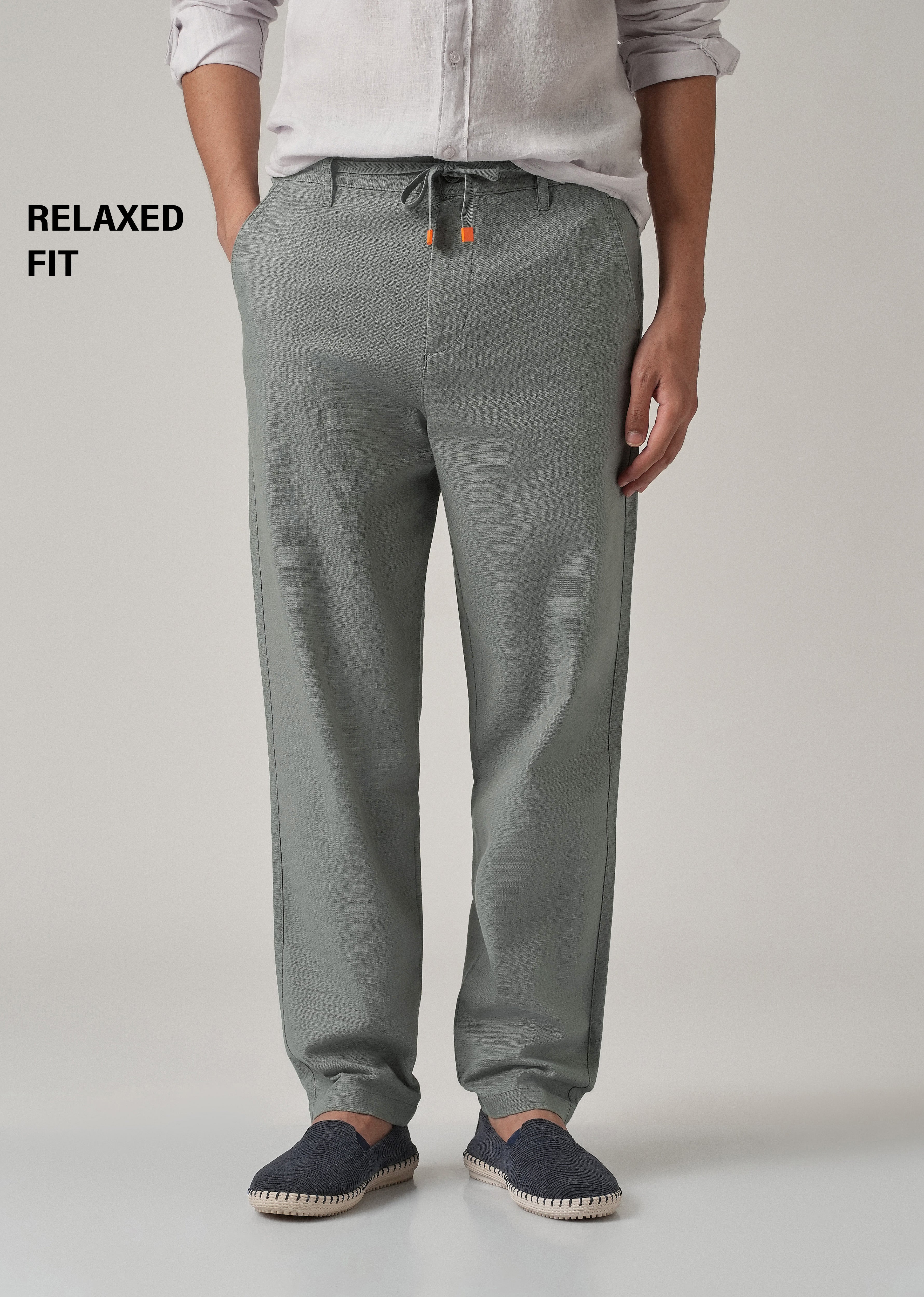 Grey Linen-Look Cotton Trousers