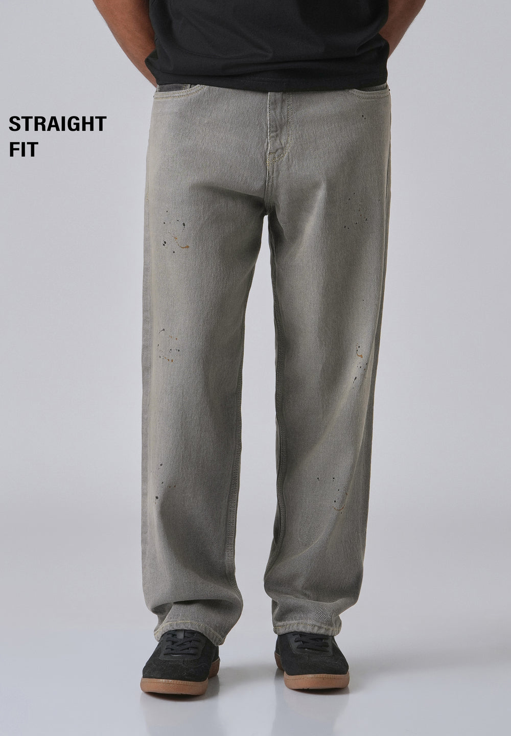 Grey Splatter Straight Fit Denim