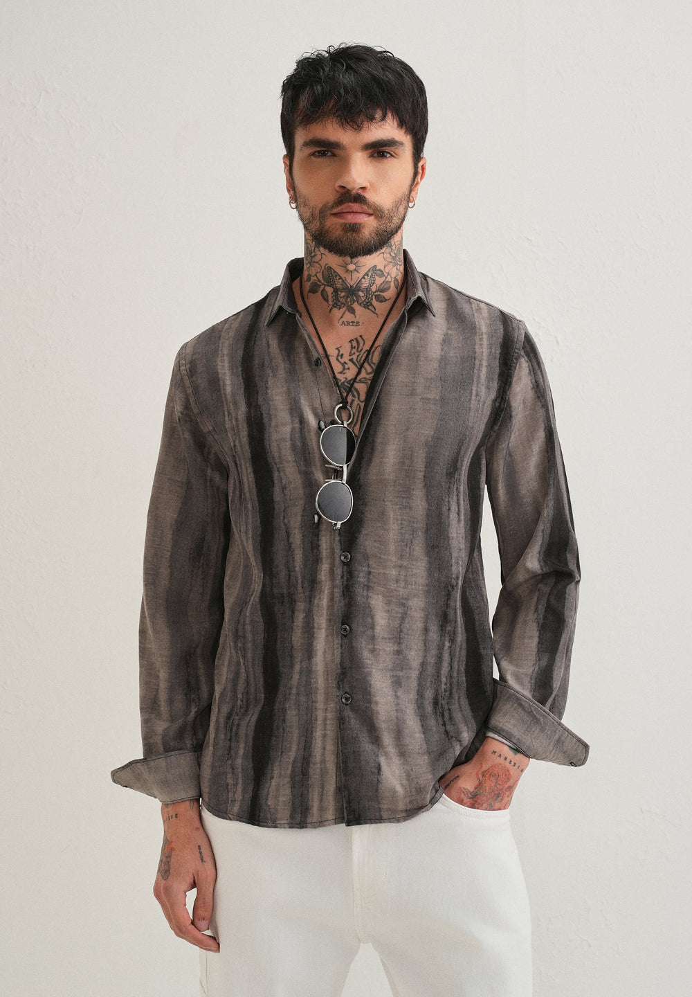 Grey Stripe Printed Shirt