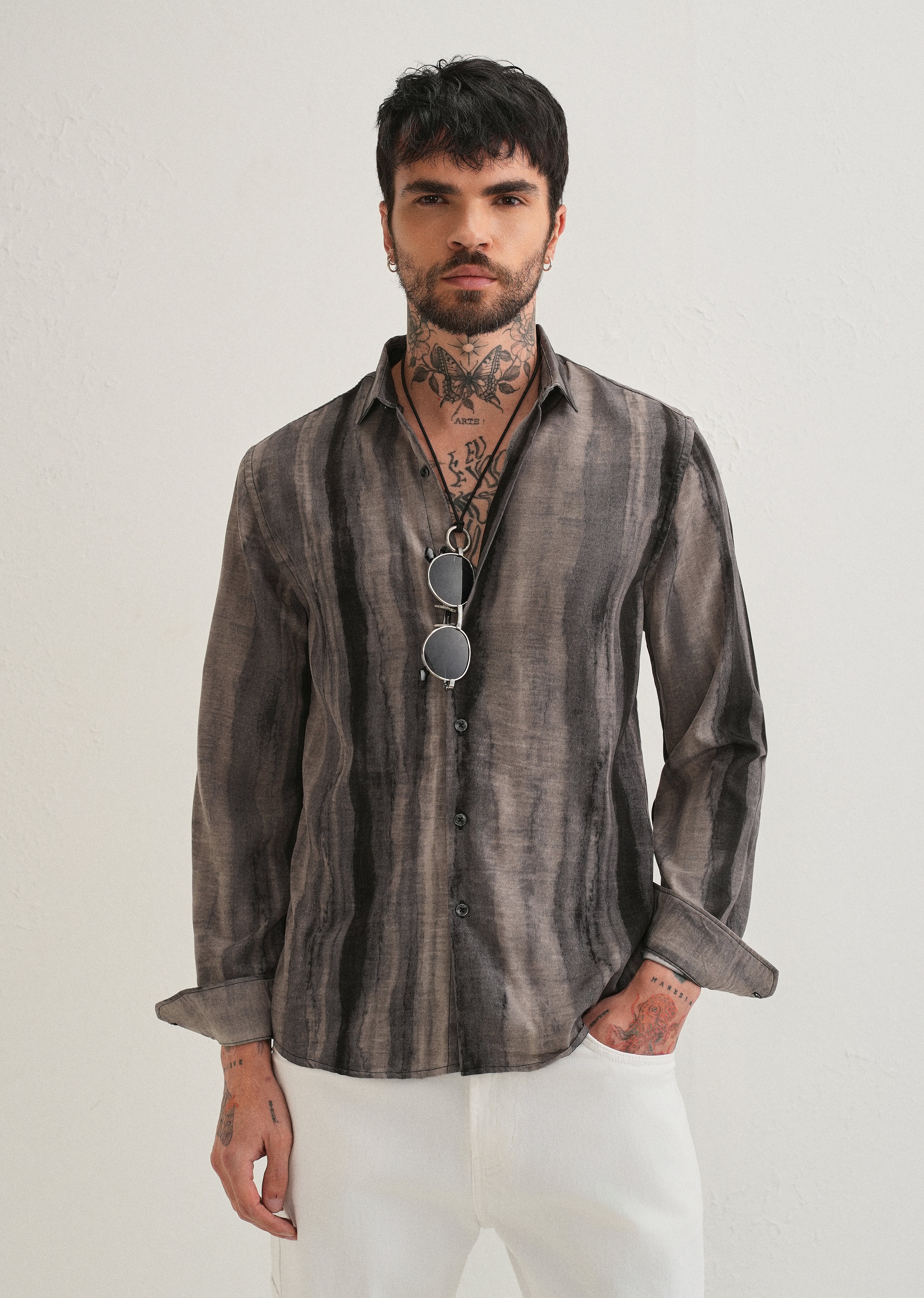 Grey Stripe Printed Shirt