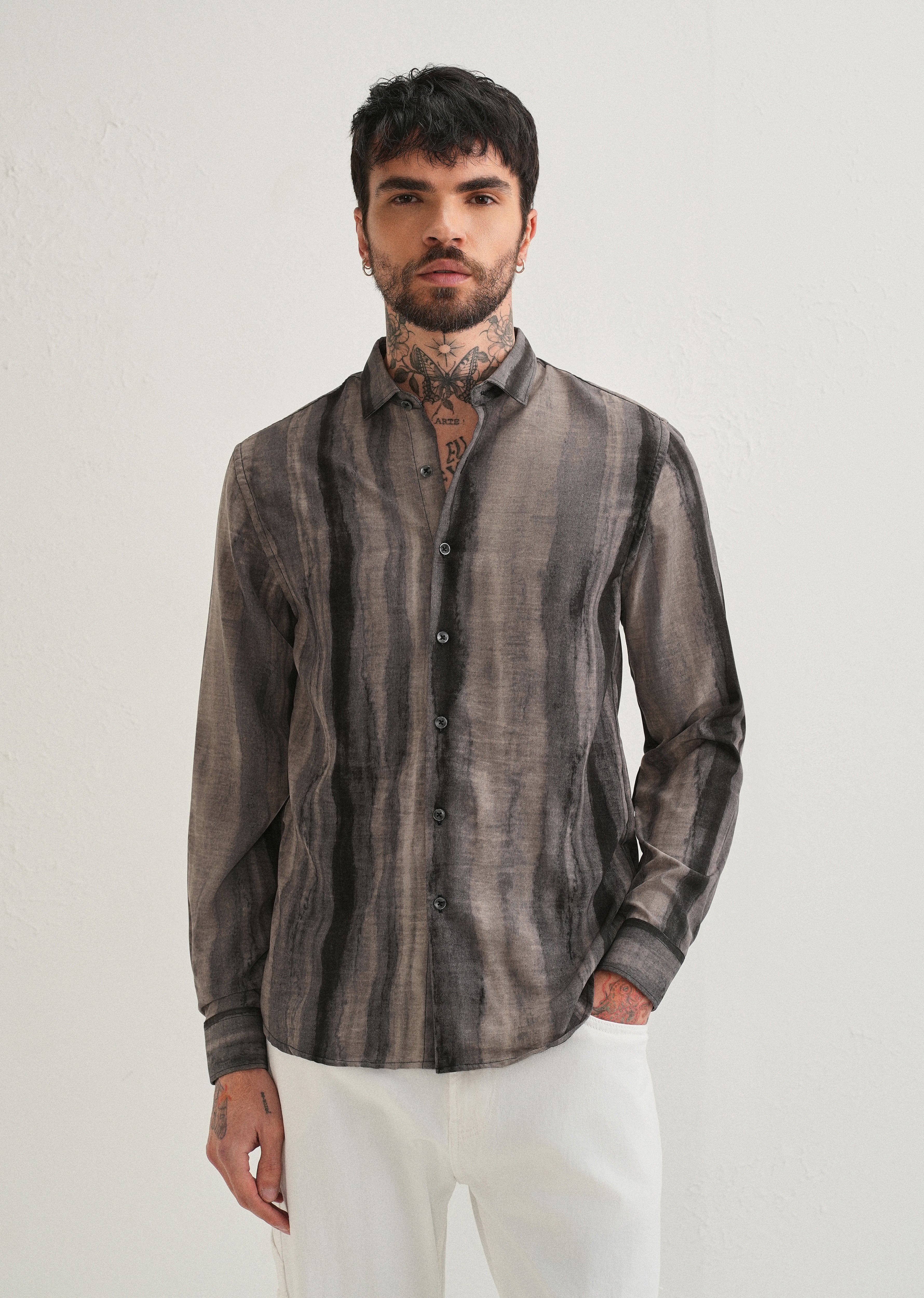 Grey Stripe Printed Shirt