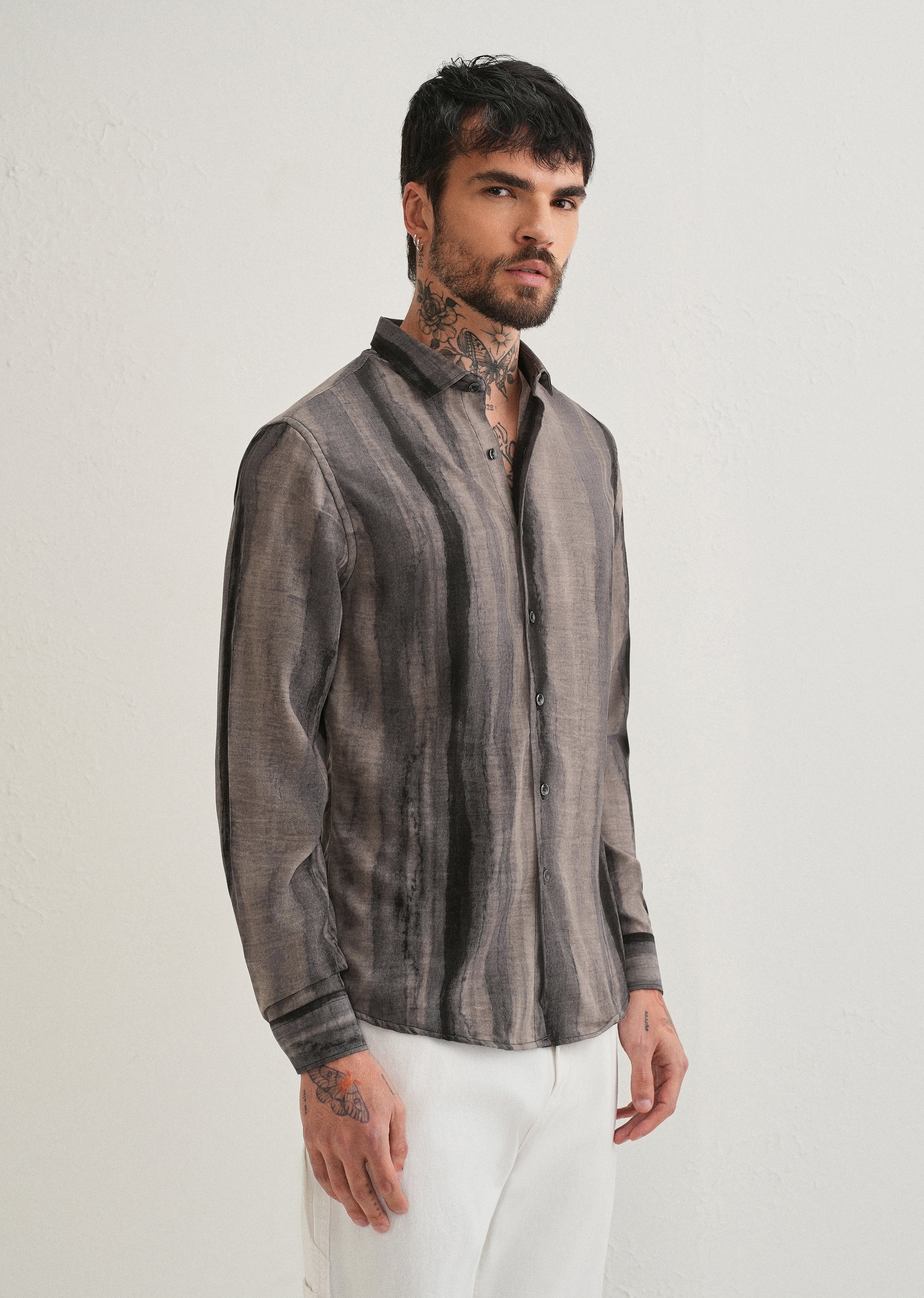 Grey Stripe Printed Shirt