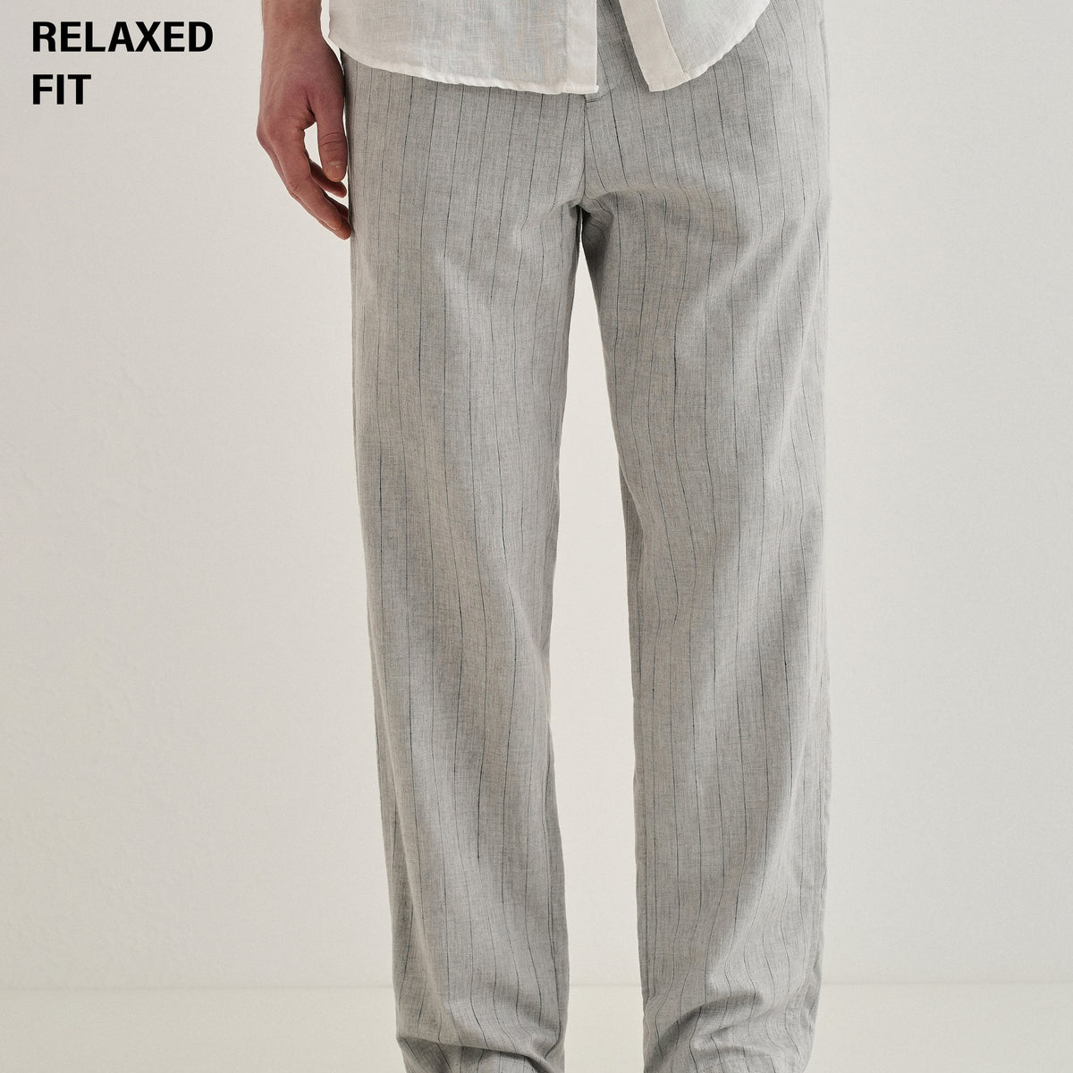 Grey Stripe Relaxed Linen Trousers