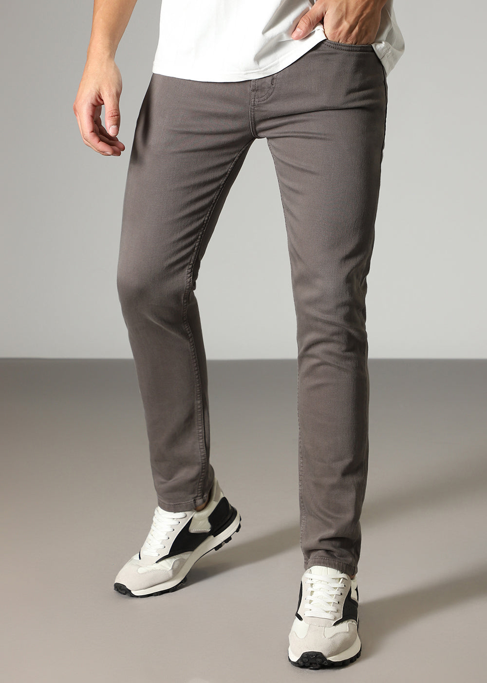 Greyish Brown Ankle Slim Fit Denim