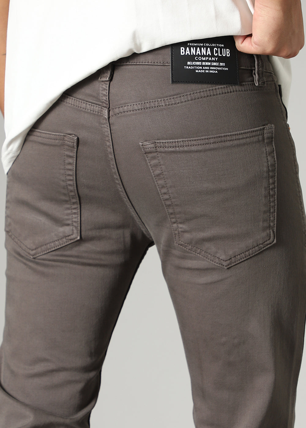 Greyish Brown Ankle Slim Fit Denim